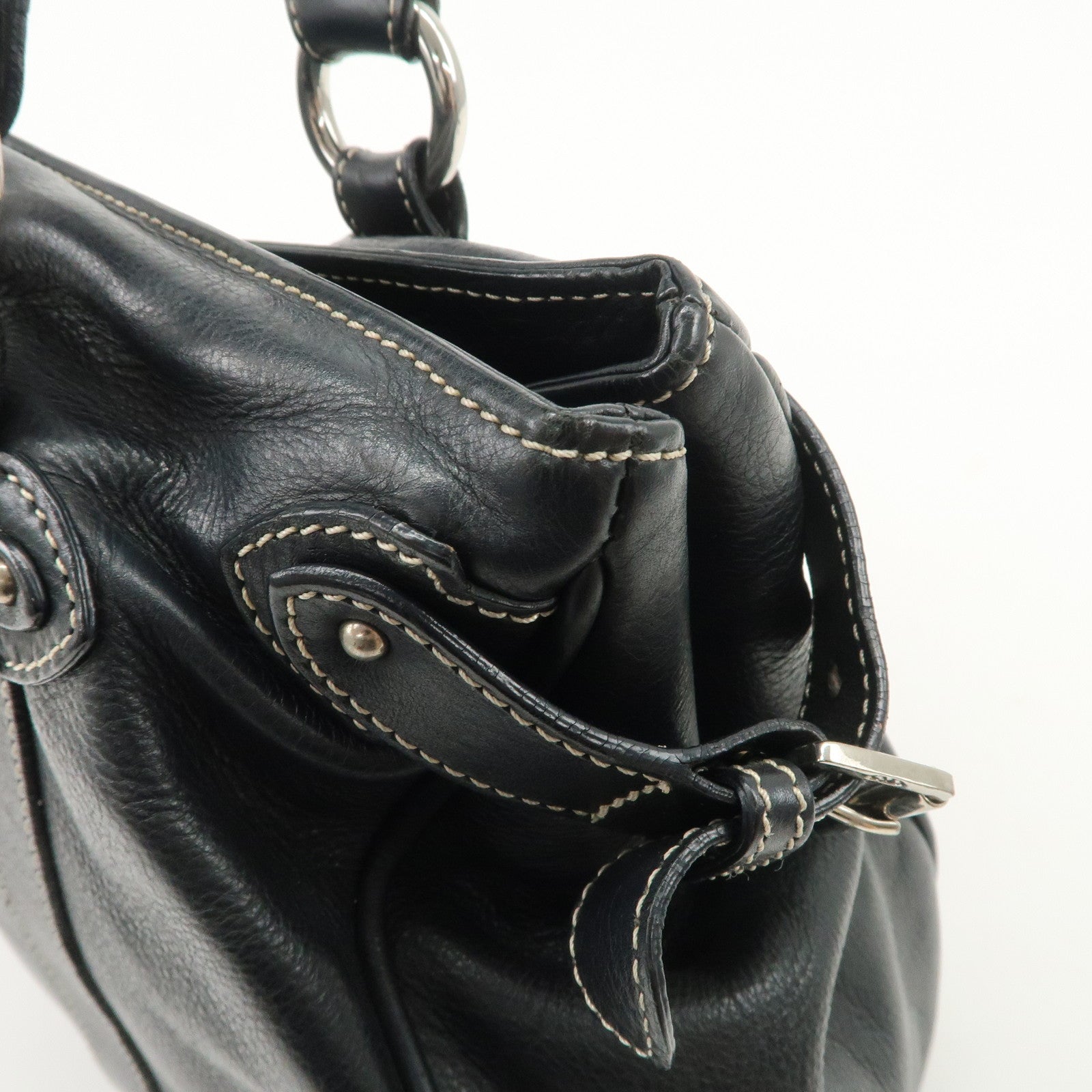 Christian Dior Leather Shoulder Bag Hand Bag Black Silver HDW