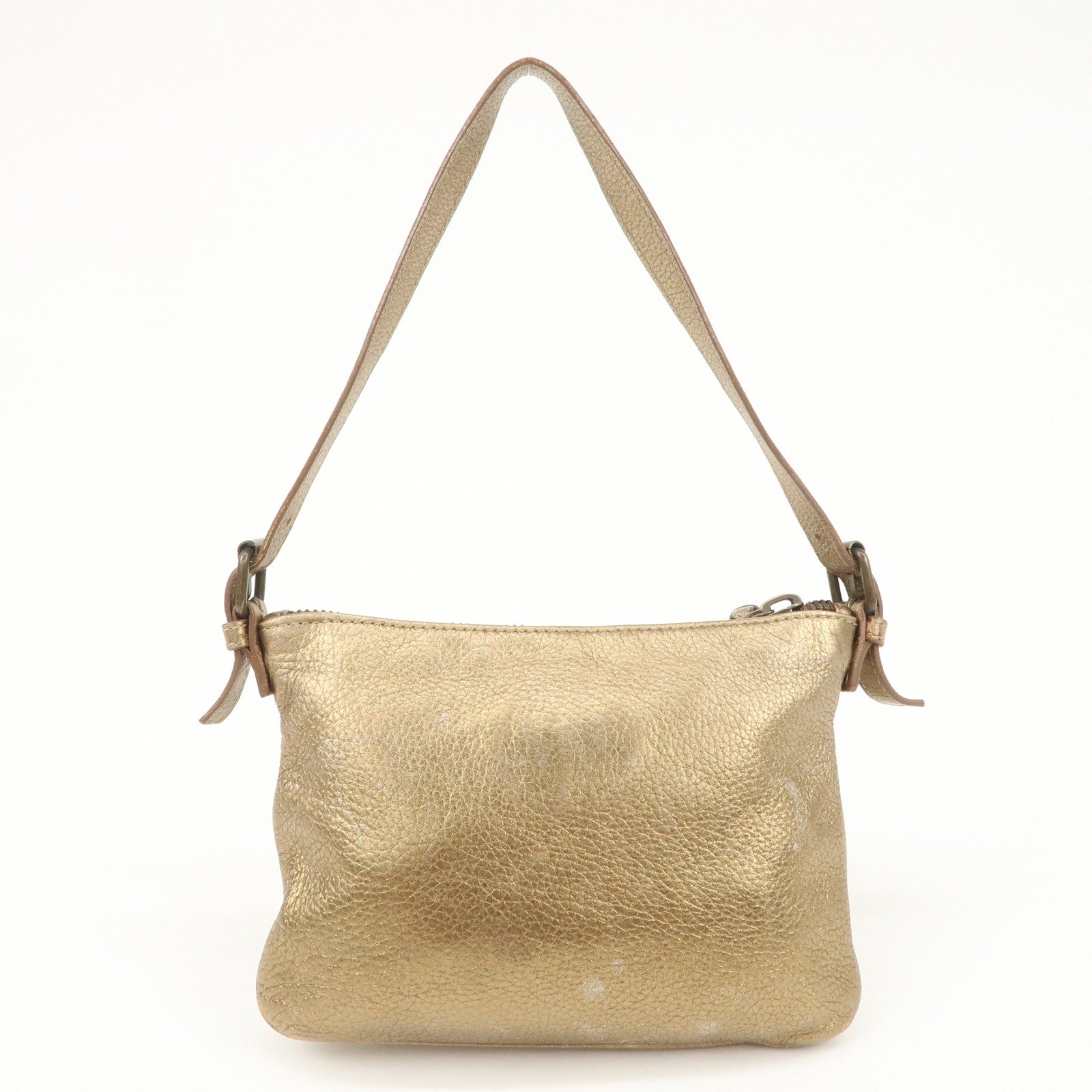 Chloe Logo Leather Shoulder Bag Hand Bag Gold Used