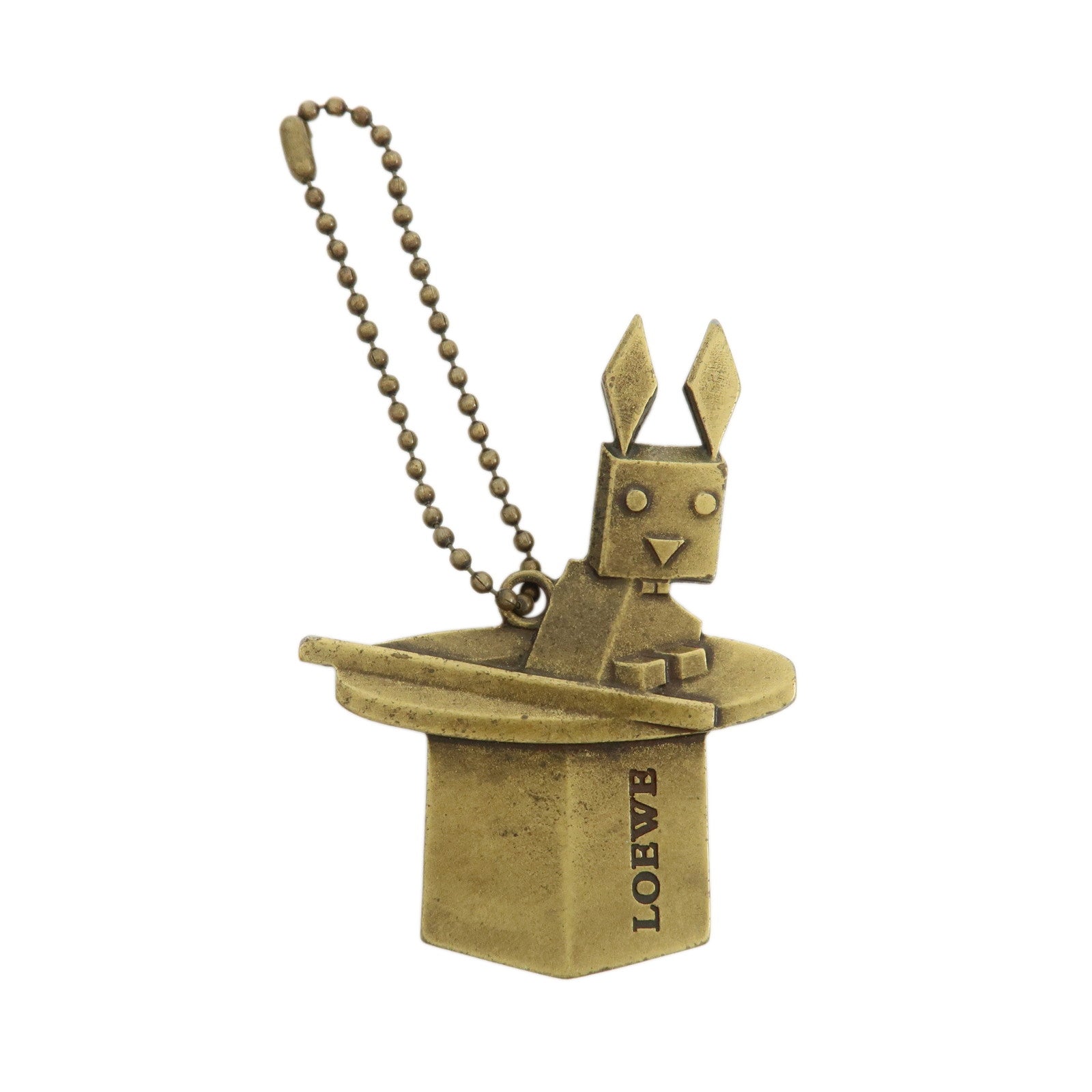 LOEWE Rabbit Motif Logo Metal Bag Charm Key Chain Gold