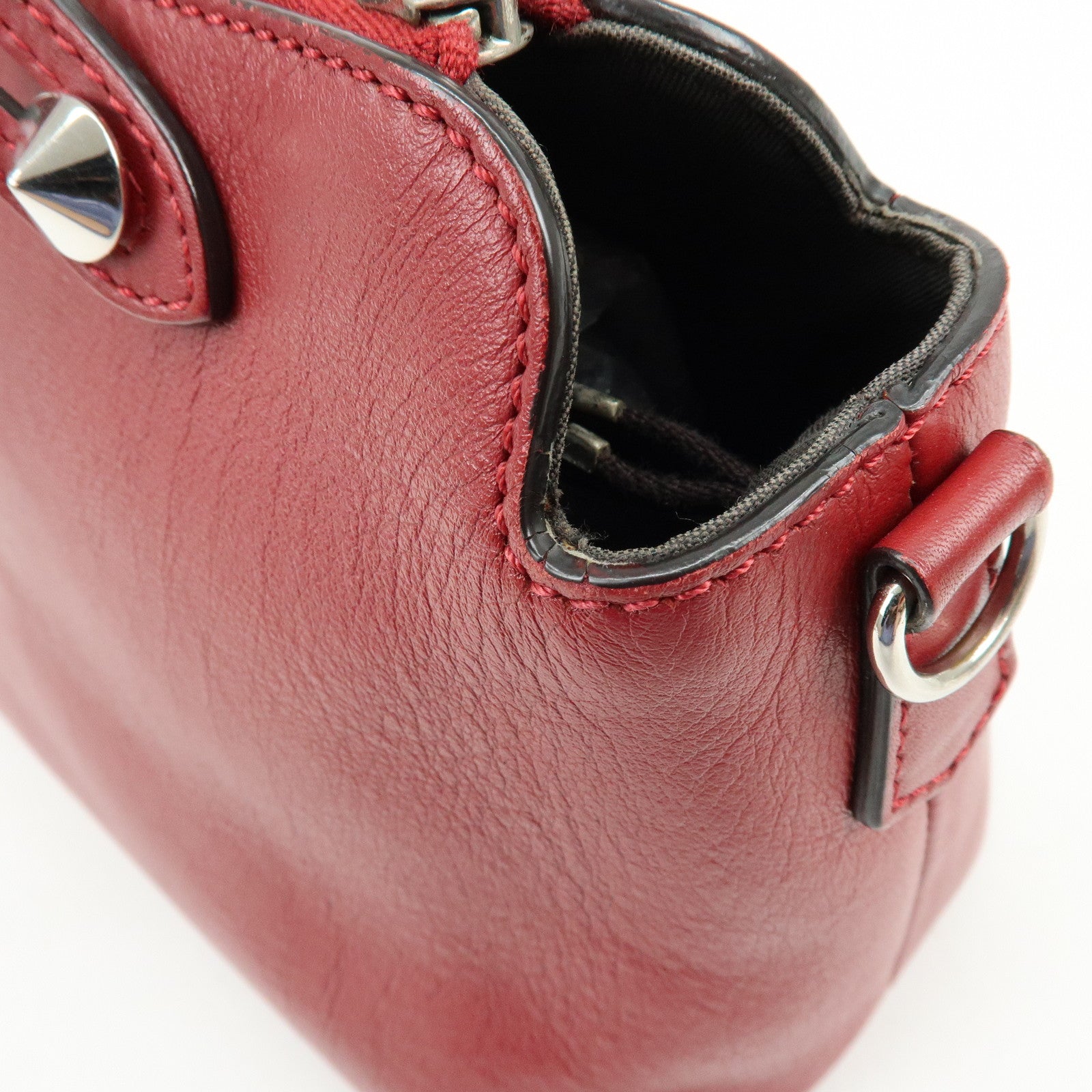 FENDI By The Way Leather 2Way Bag Hand Bag Shoulder Bag Red 8BL124