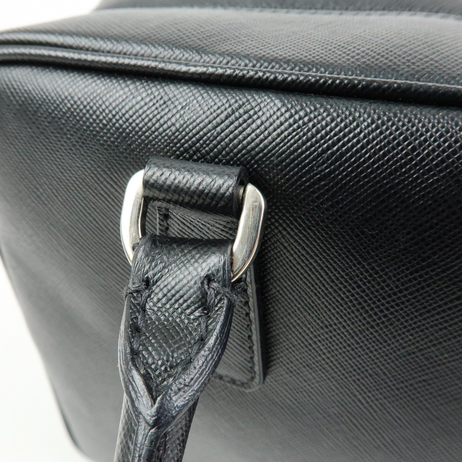 PRADA Triangle Logo Saffiano Leather Hand Bag Boston Bag Black