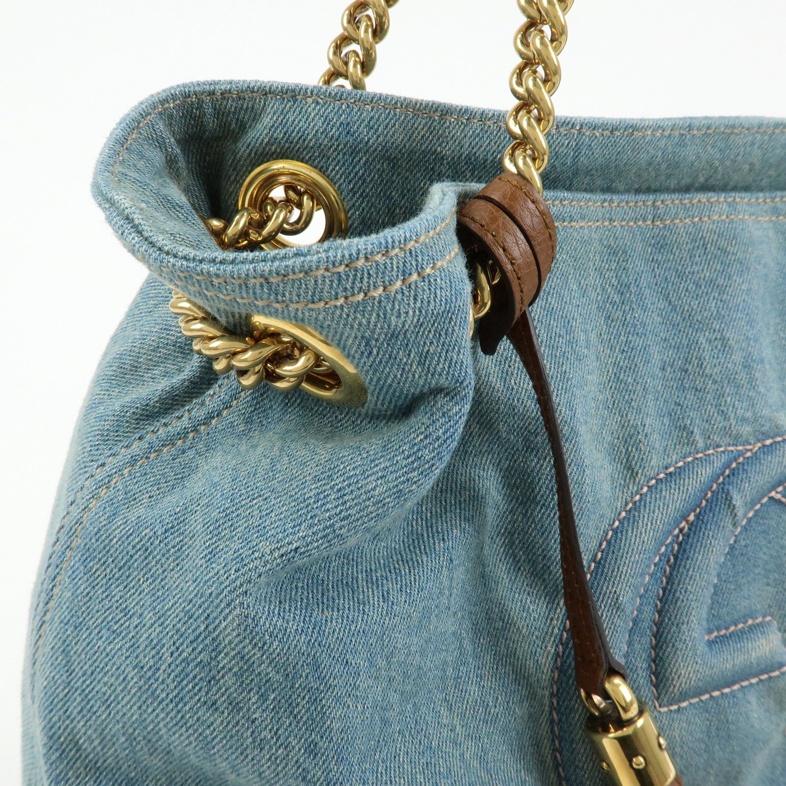 GUCCI SOHO Interlocking G Denim Leather Chain Shoulder Bag 308982