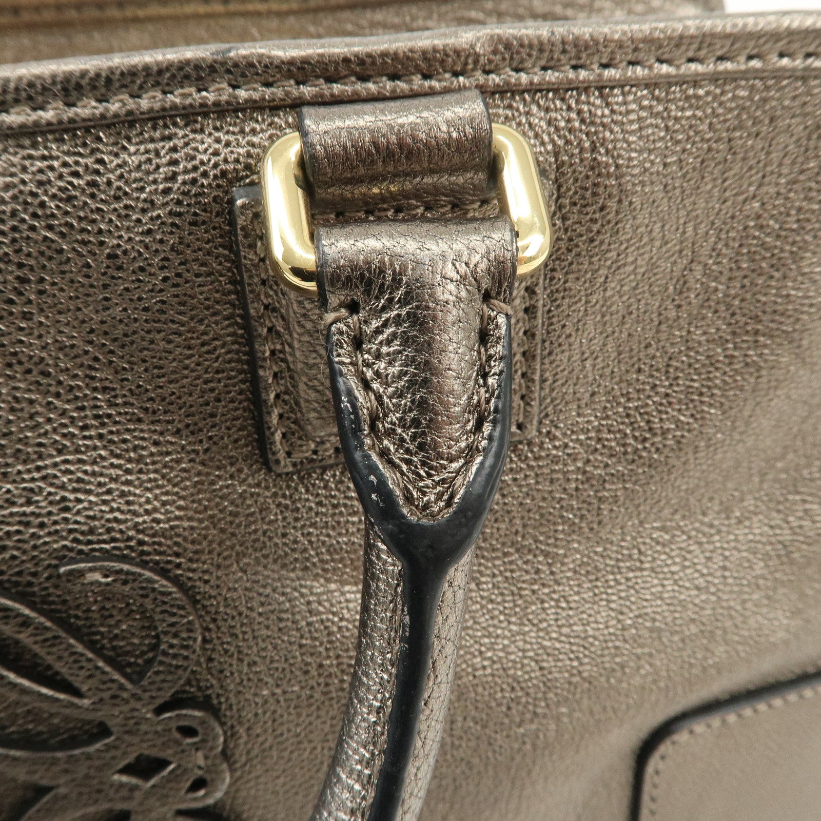 LOEWE Anagram Amazona 28 Leather Hand Bag Gold Used