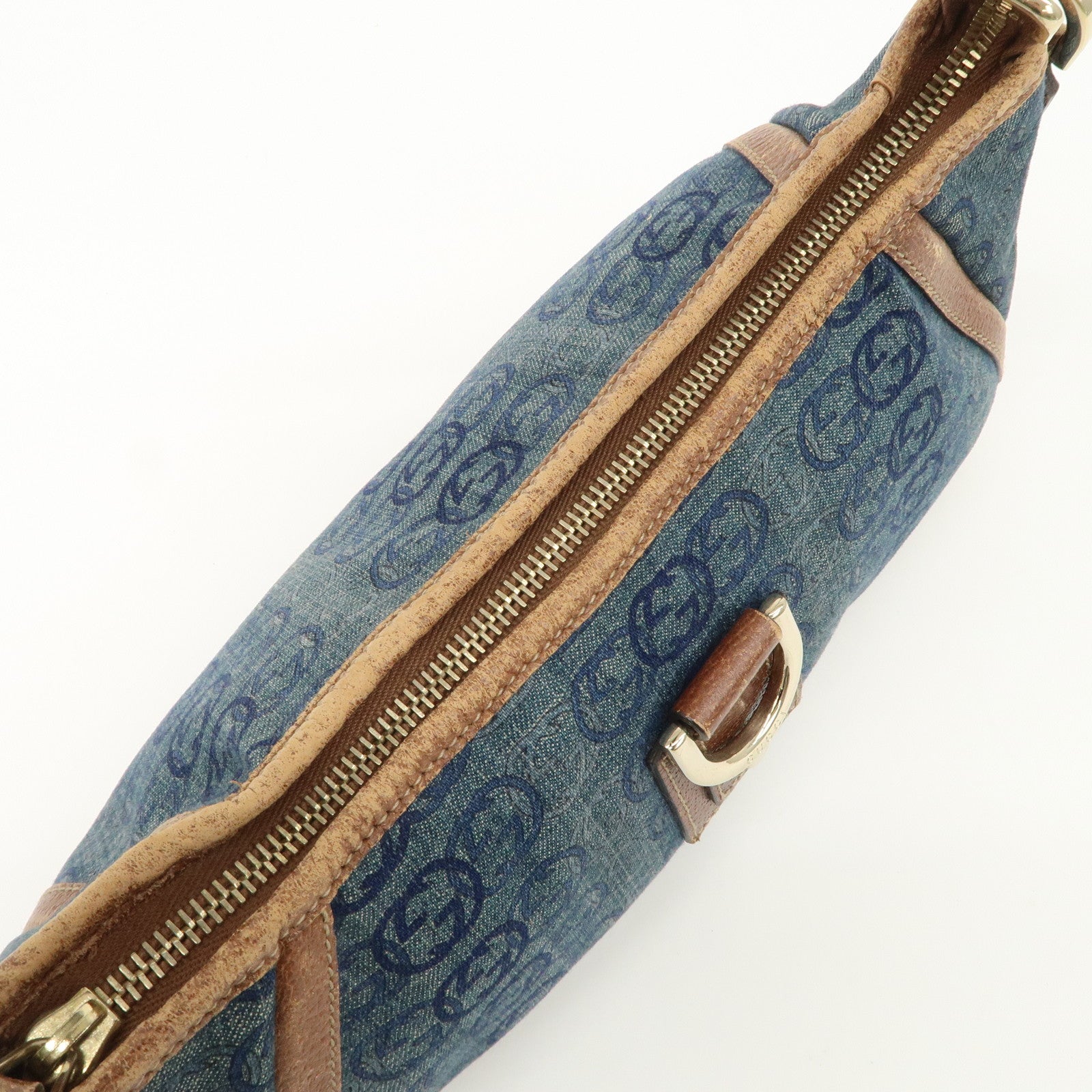 GUCCI Abbey Denim Leather Shoulder Bag Hand Bag Blue 130939 Used