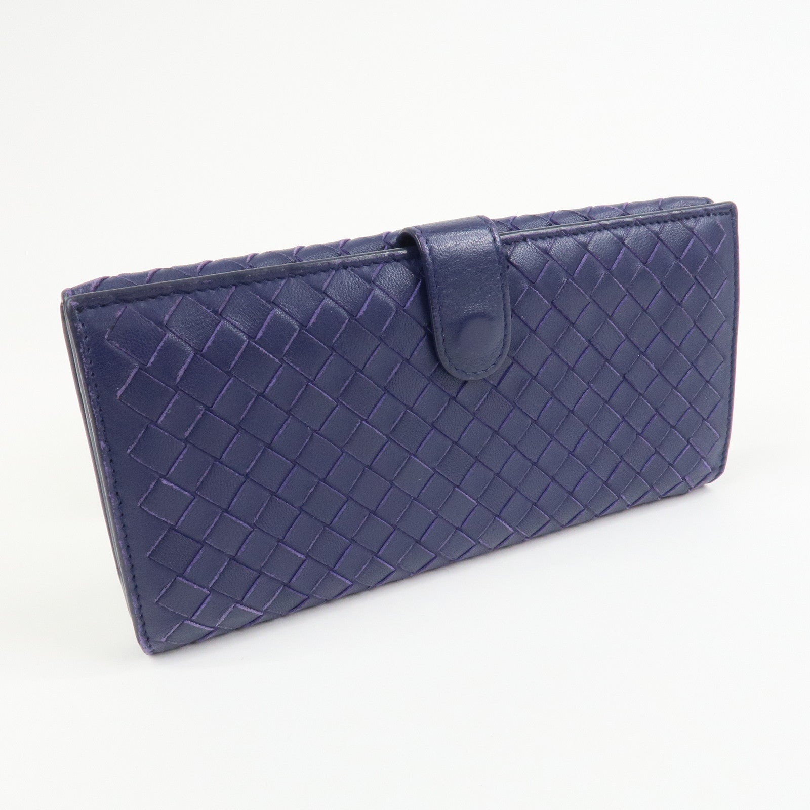 BOTTEGA VENETA Intrecciato Leather Long Flap Wallet Blue
