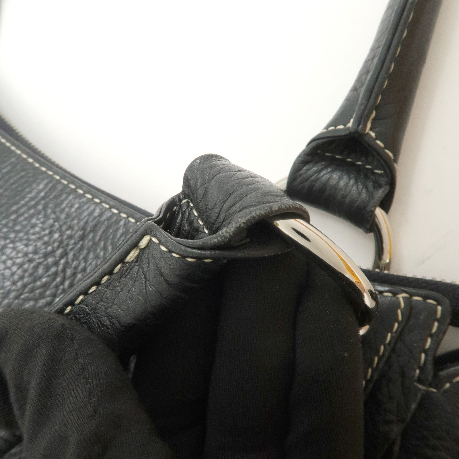 MCM Visetos Logo Leather Shoulder Bag Hand Bag Black