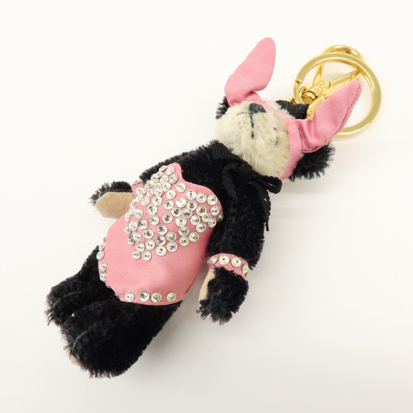 PRADA Triangle Logo Bag Key Charm Panda Bunny Black Pink