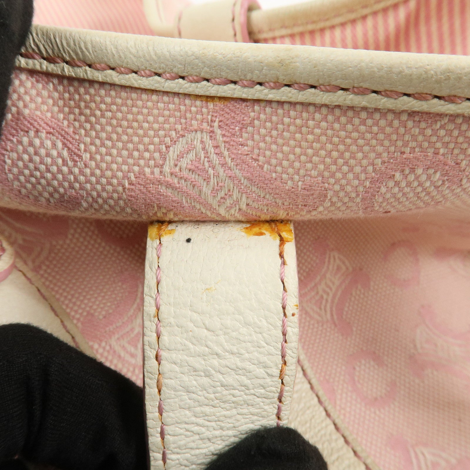 CELINE C Macadam Canvas Leather Tote Bag Shoulder Bag Pink Ivory