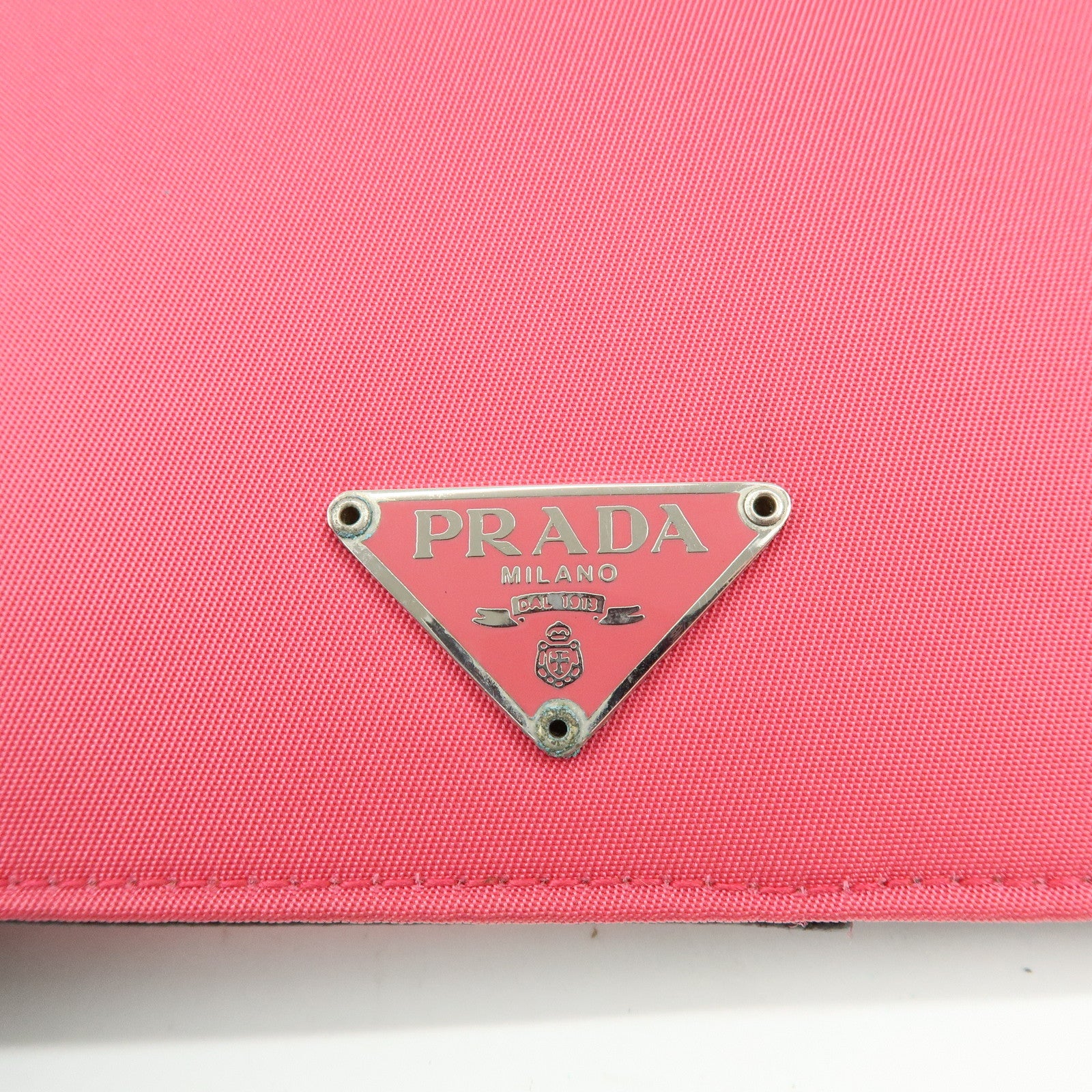 PRADA Triangle Logo Nylon Saffiano Leather Compact Wallet Pink M668