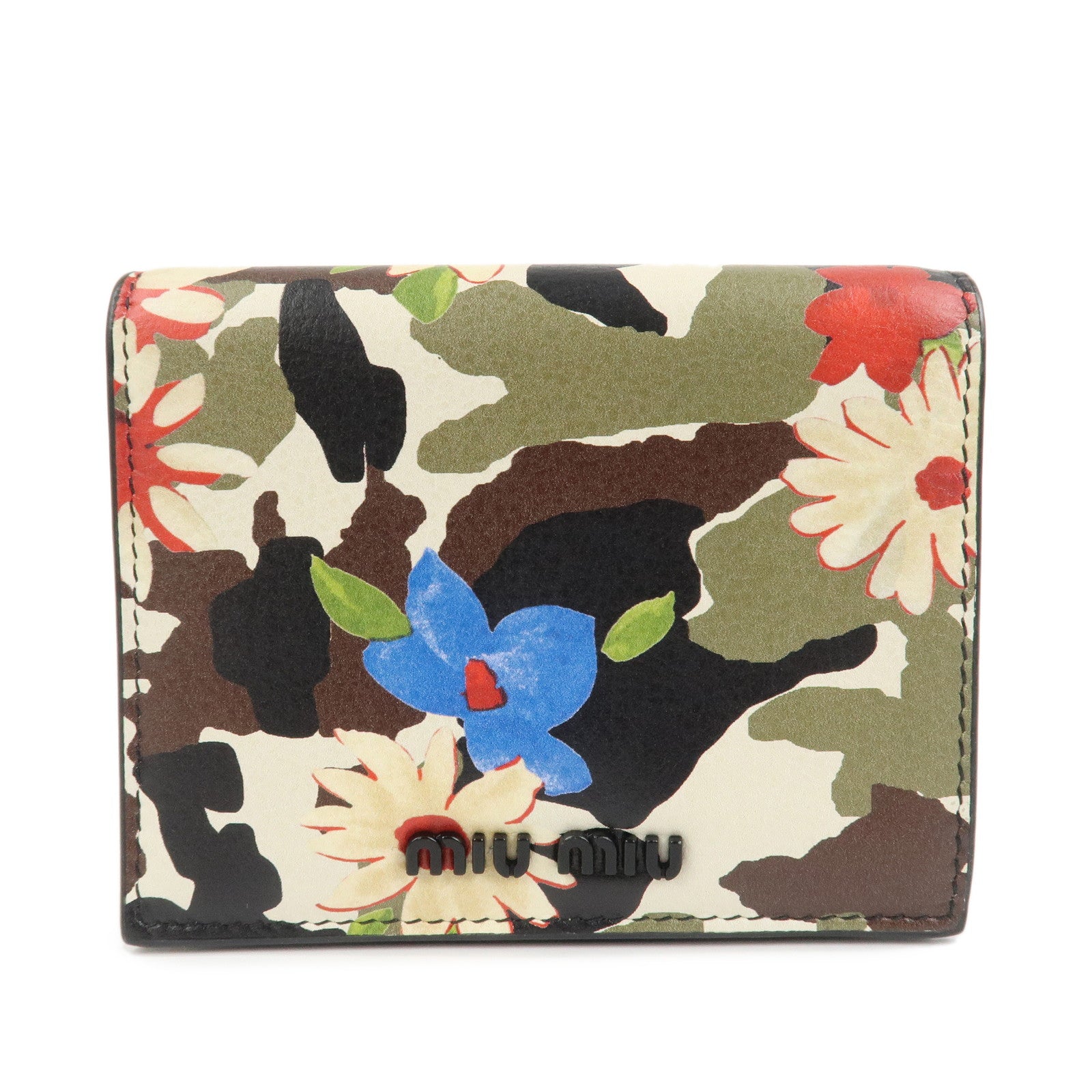 MIU MIU Flower Leather Bi-fold Compact Wallet Multicolor 5MV204