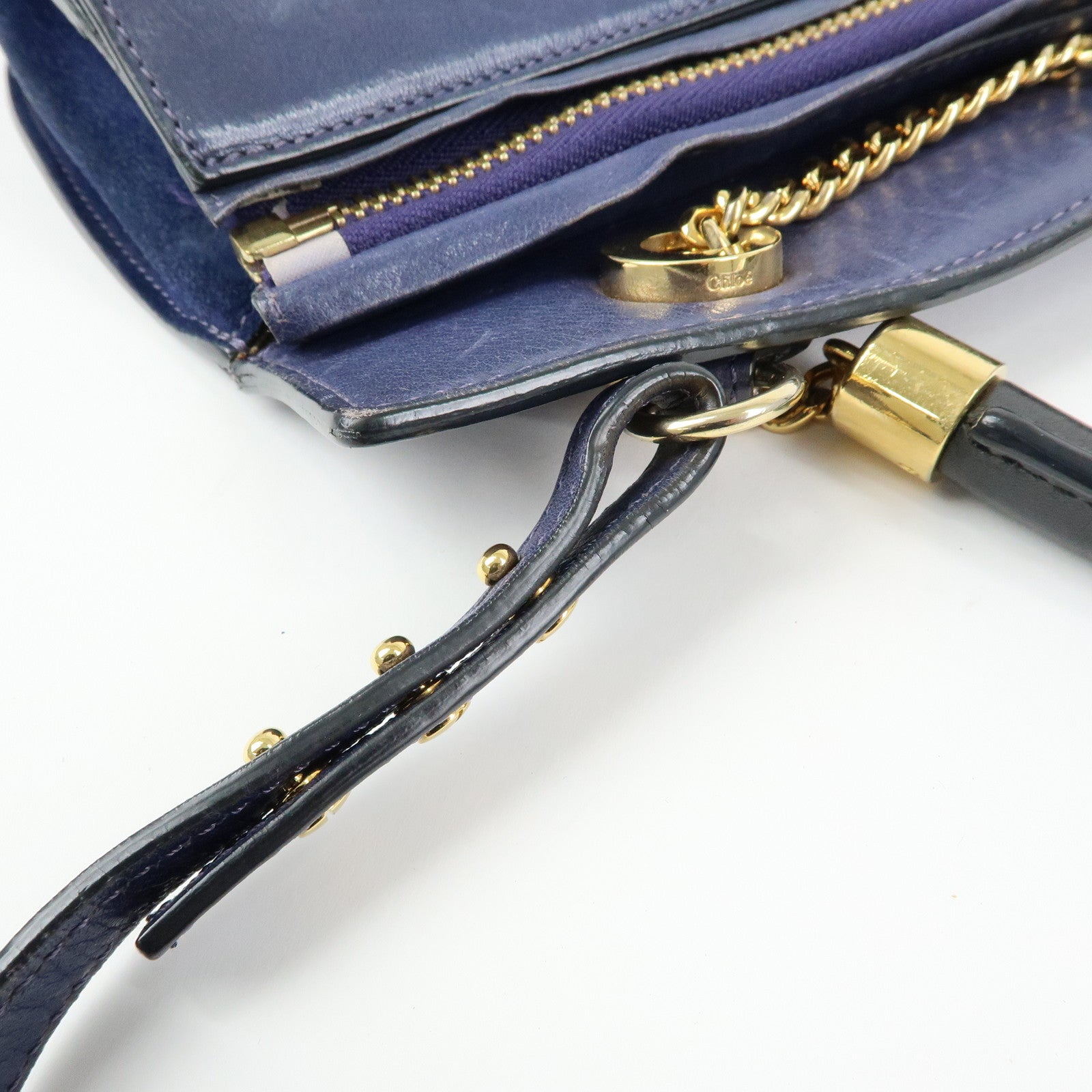 Chloe Goldie Leather Suede 2Way Hand Bag Shoulder Bag Navy