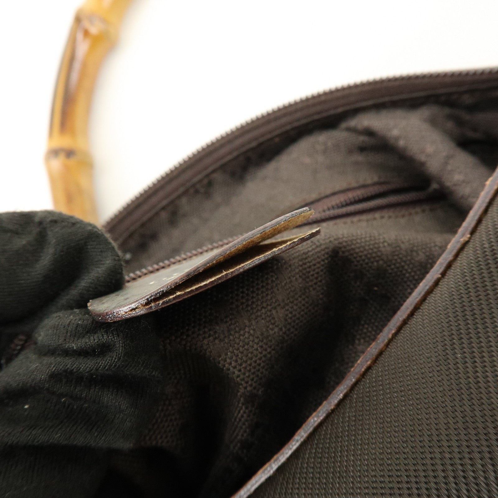 GUCCI Bamboo Nylon Leather Shoulder Bag Hand Bag Brown 000・2214