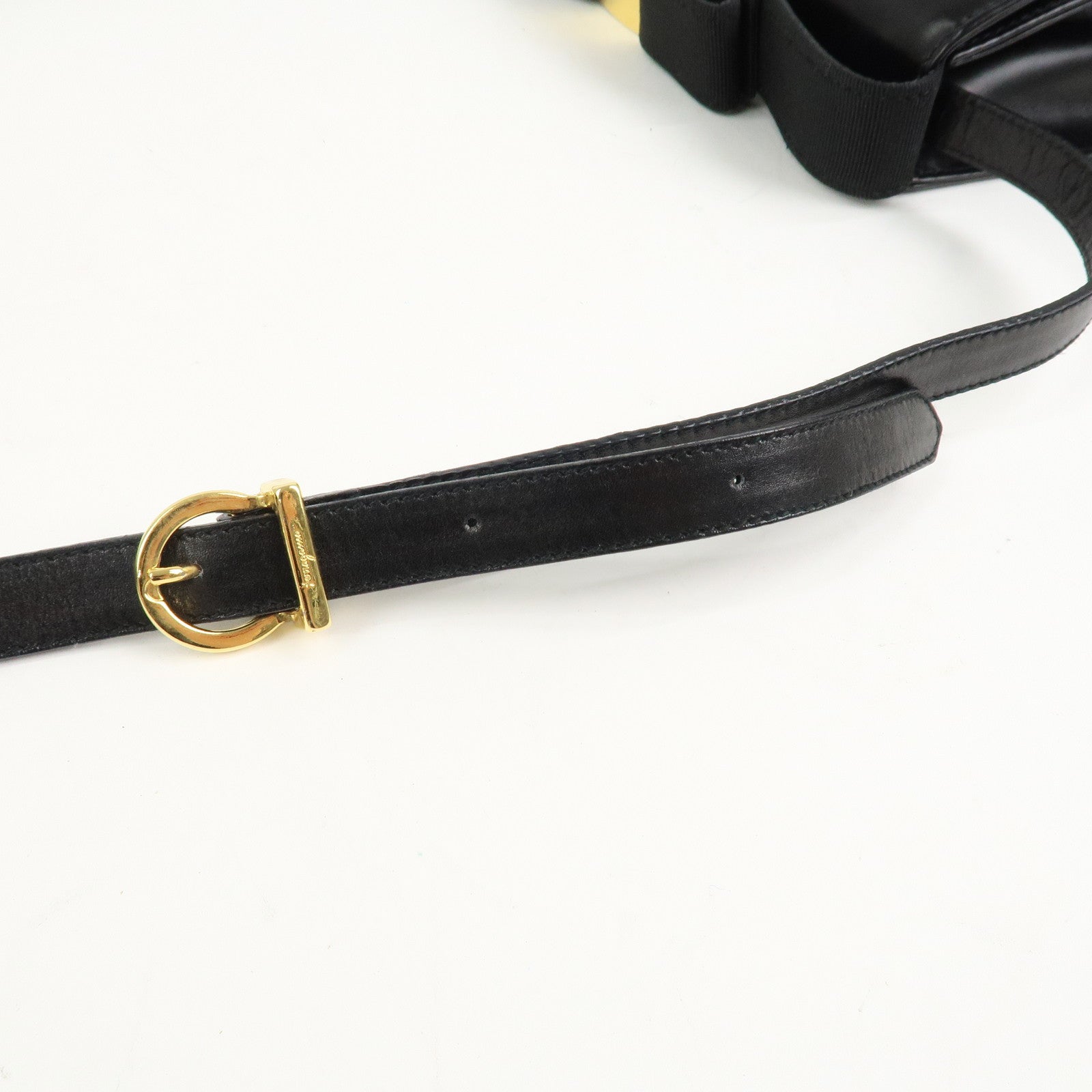 Ferragamo Varra Ribbon Leather 2Way Bag Shoulder Bag Hand Bag Black