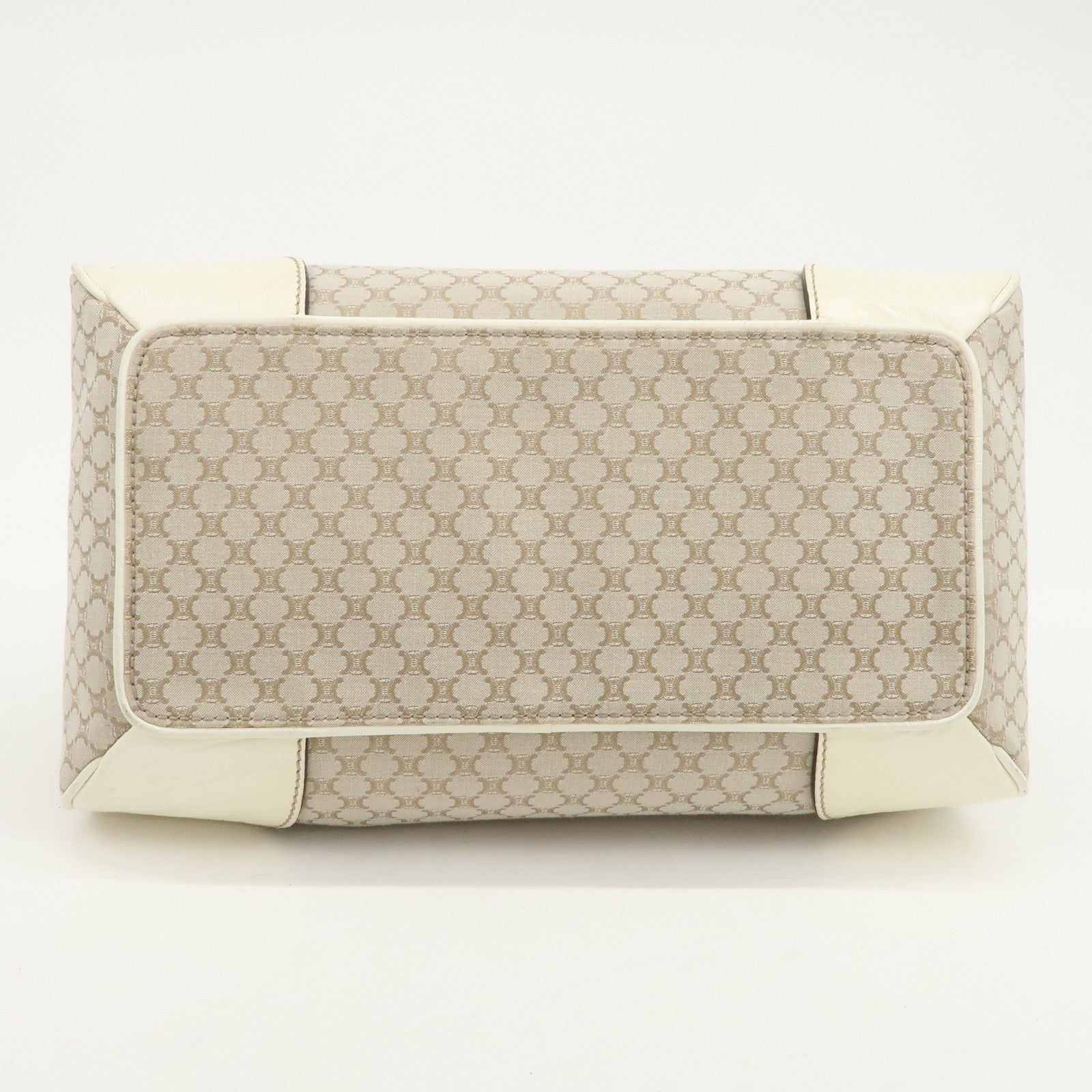 CELINE Macadam Canvas Leather Boston Bag Hand Bag Beige Ivory