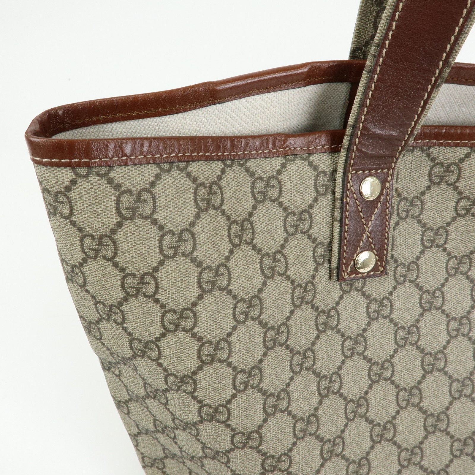 GUCCI GG Supreme Leather Sherry Tote Bag Beige Brown 211134