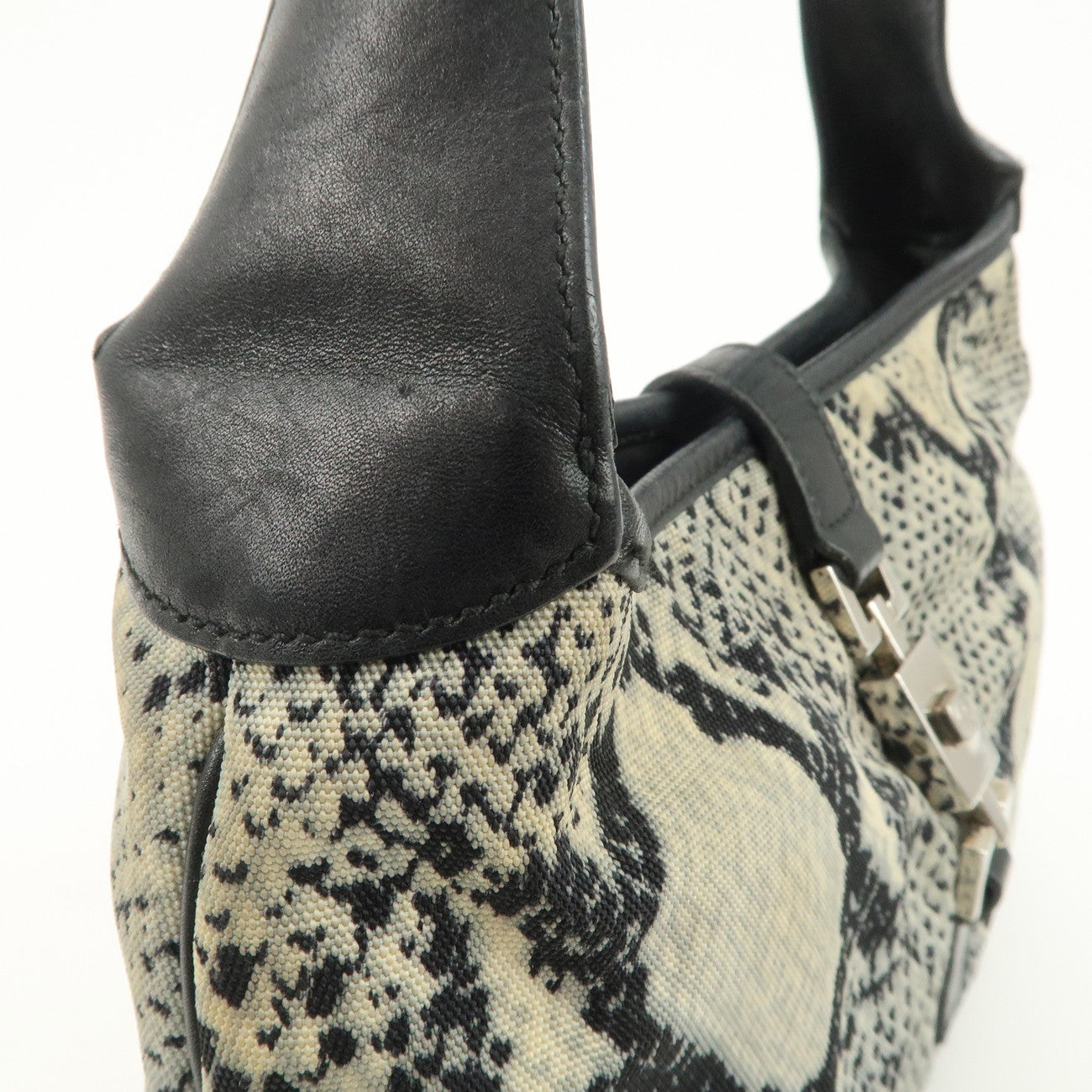 GUCCI Jackie Canvas Leather Shoulder Bag Hand Bag Black 001・9735