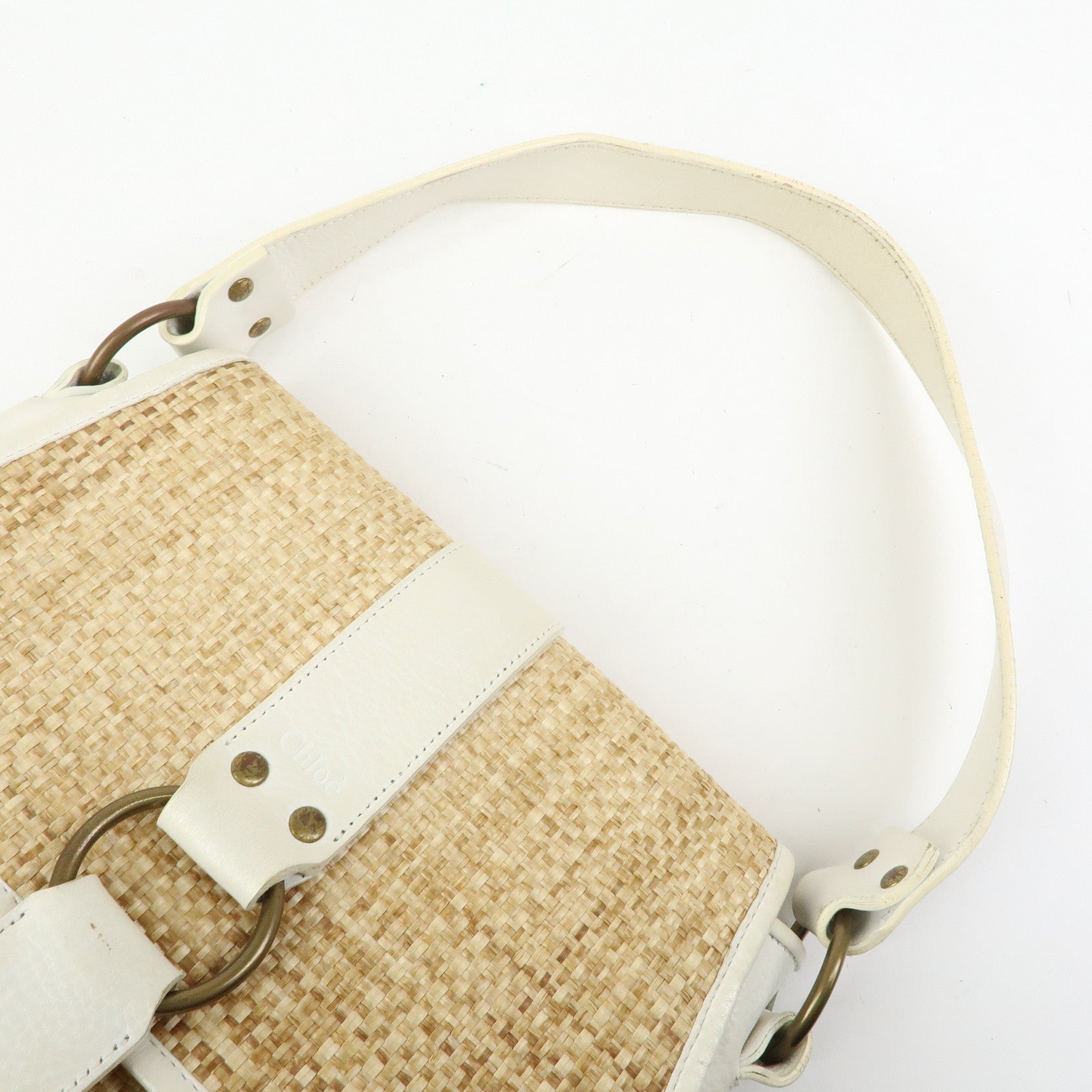 Chloe Raffia Leather Shoulder Bag Hand Bag Natural White