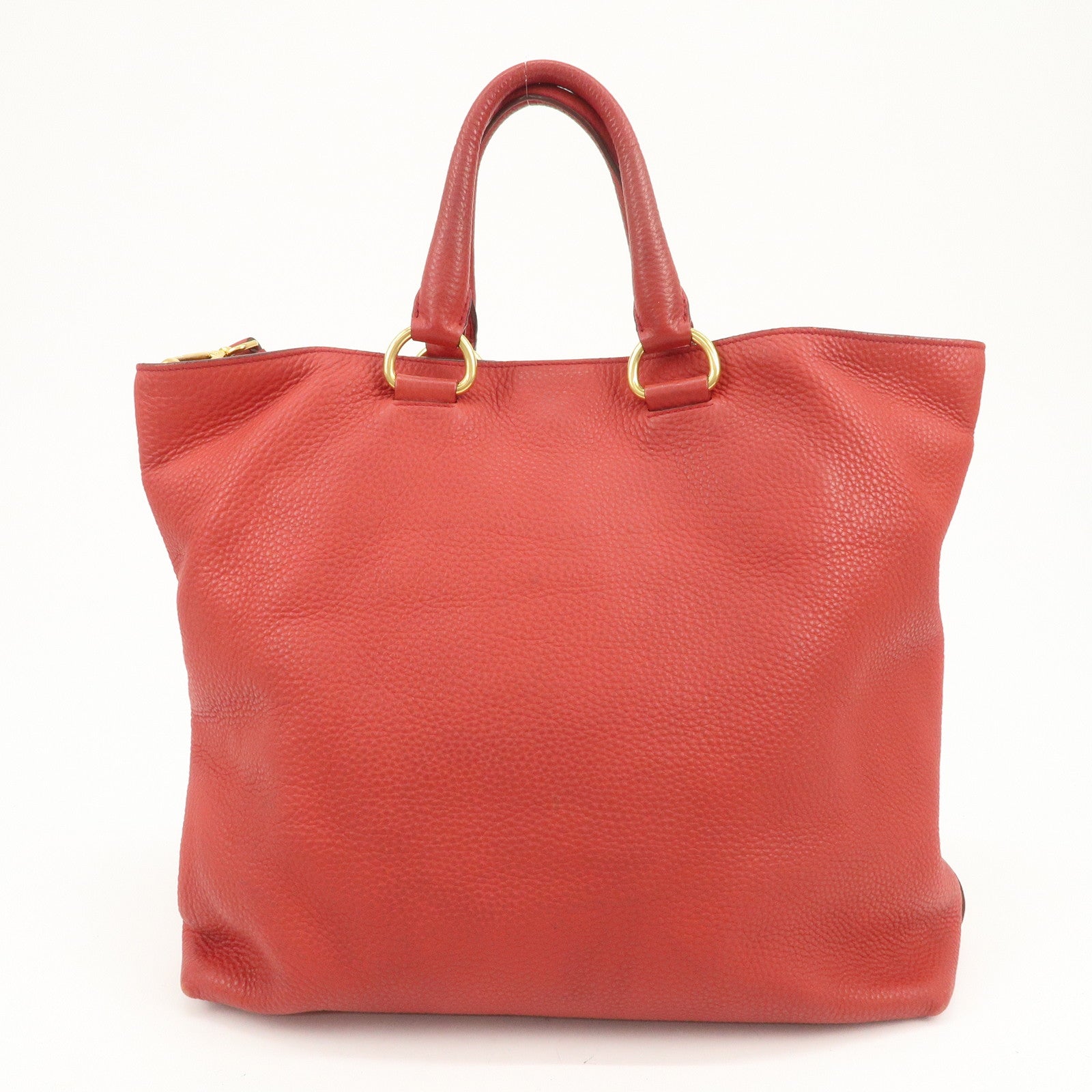 PRADA Triangle Logo Leather 2Way Tote Bag Shoulder Bag Red BN1713