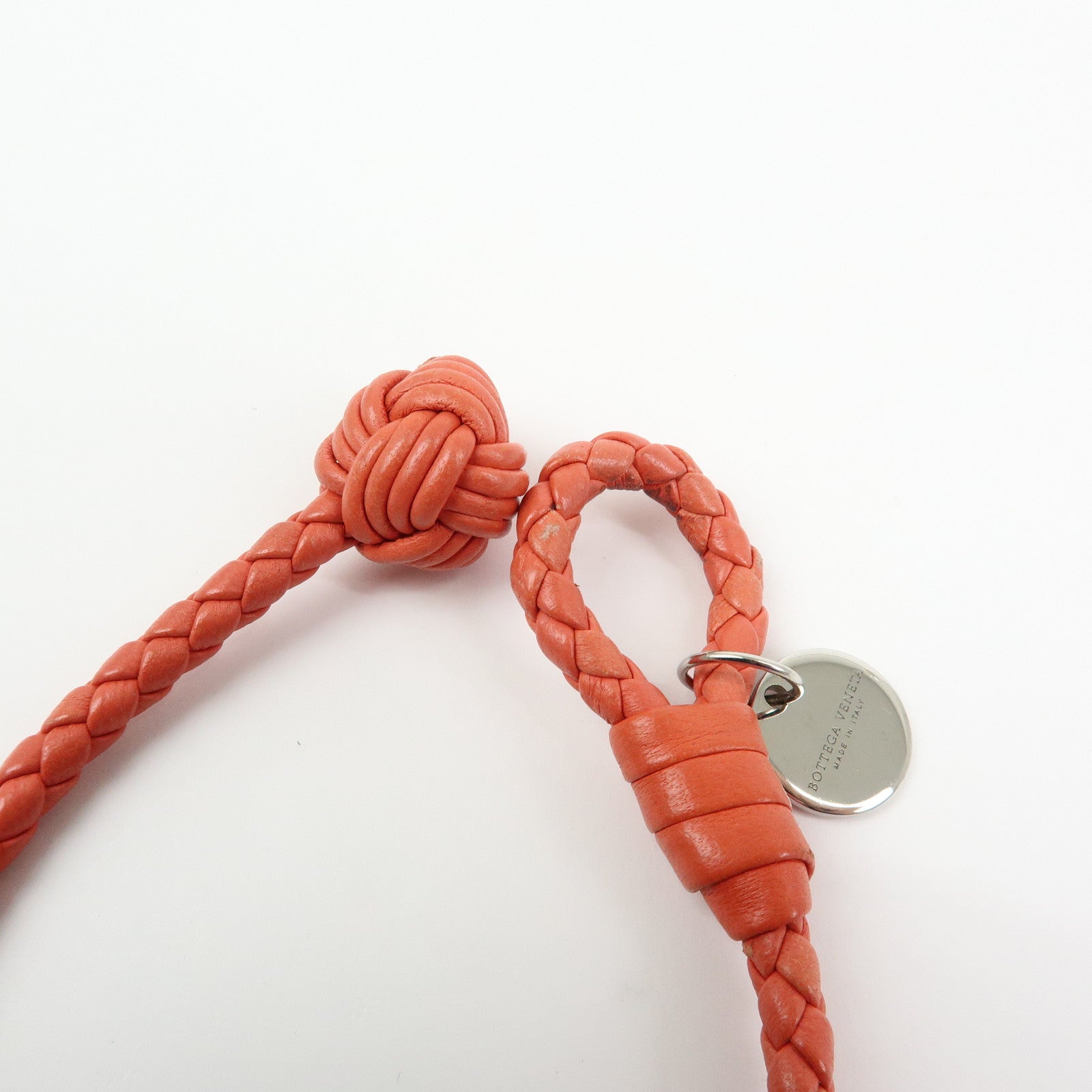 BOTTEGA VENETA Intrecciato Leather Bracelet Orange Silver 113546