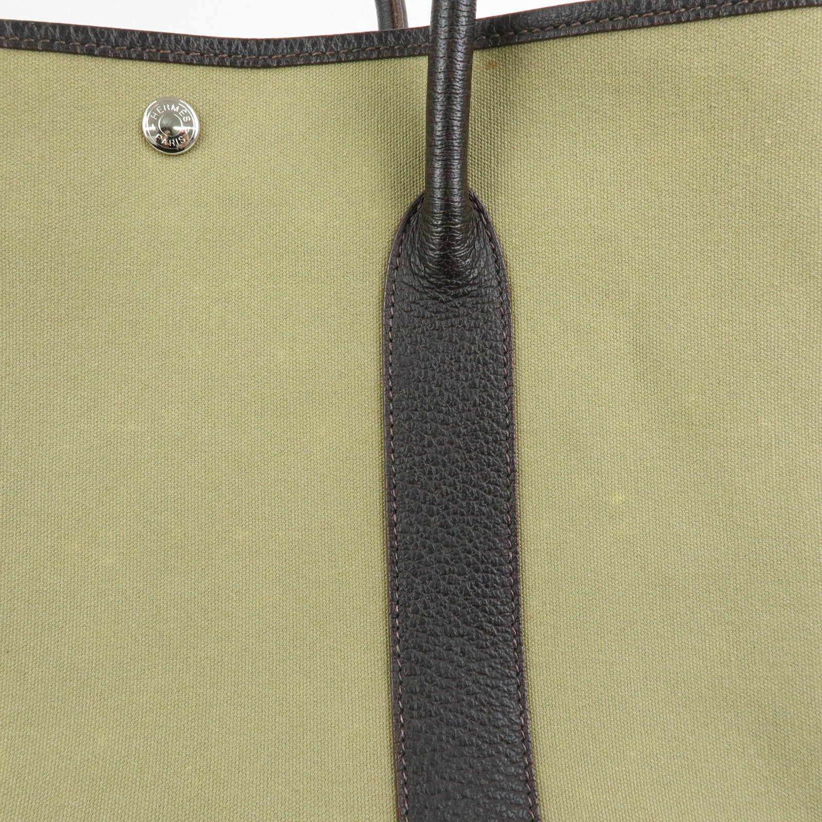 HERMES Toile Ash Negonda Garden Party PM □F Stamped Tote Bag Khaki