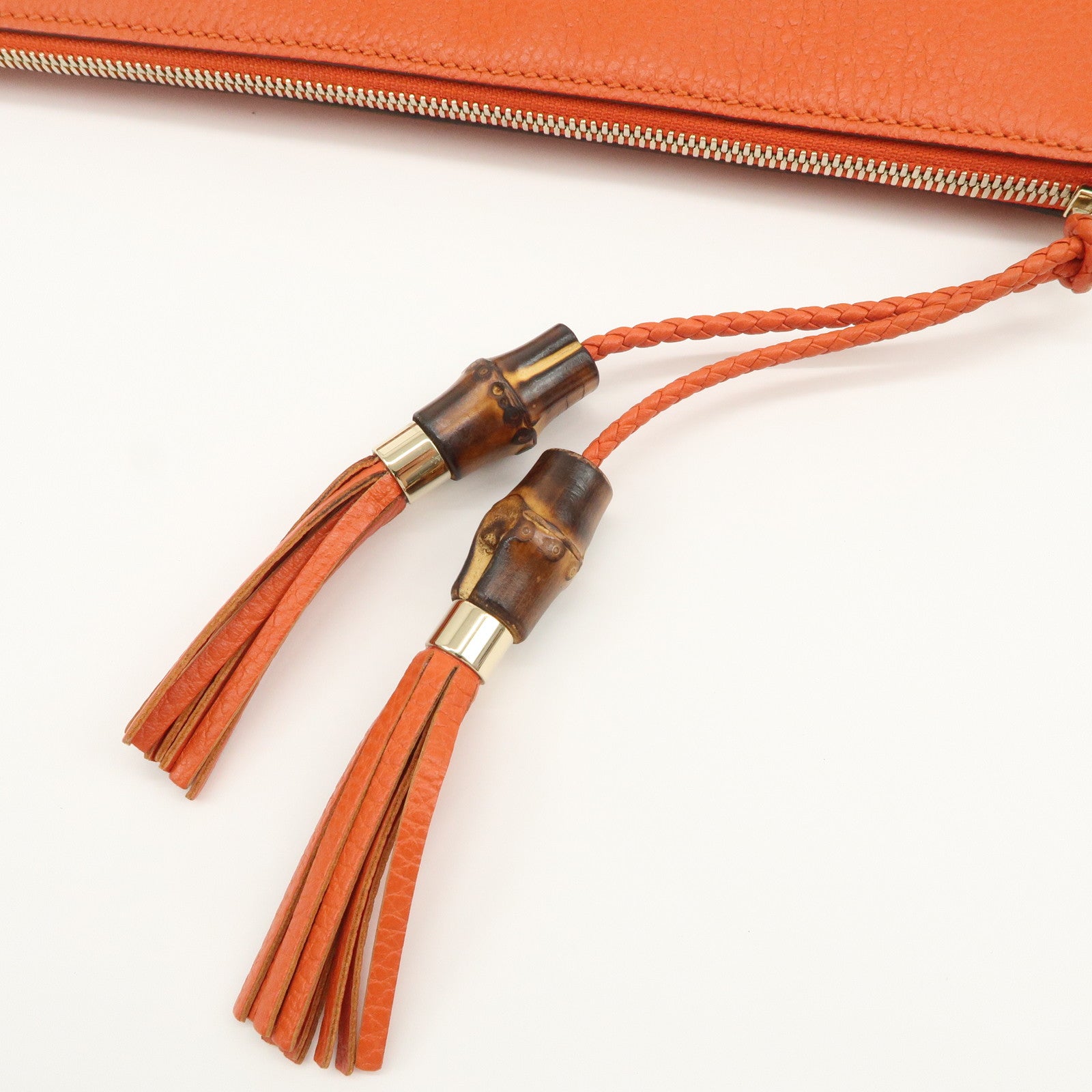 GUCCI Bamboo Logo Leather Clutch Bag Pouch Orange 449653