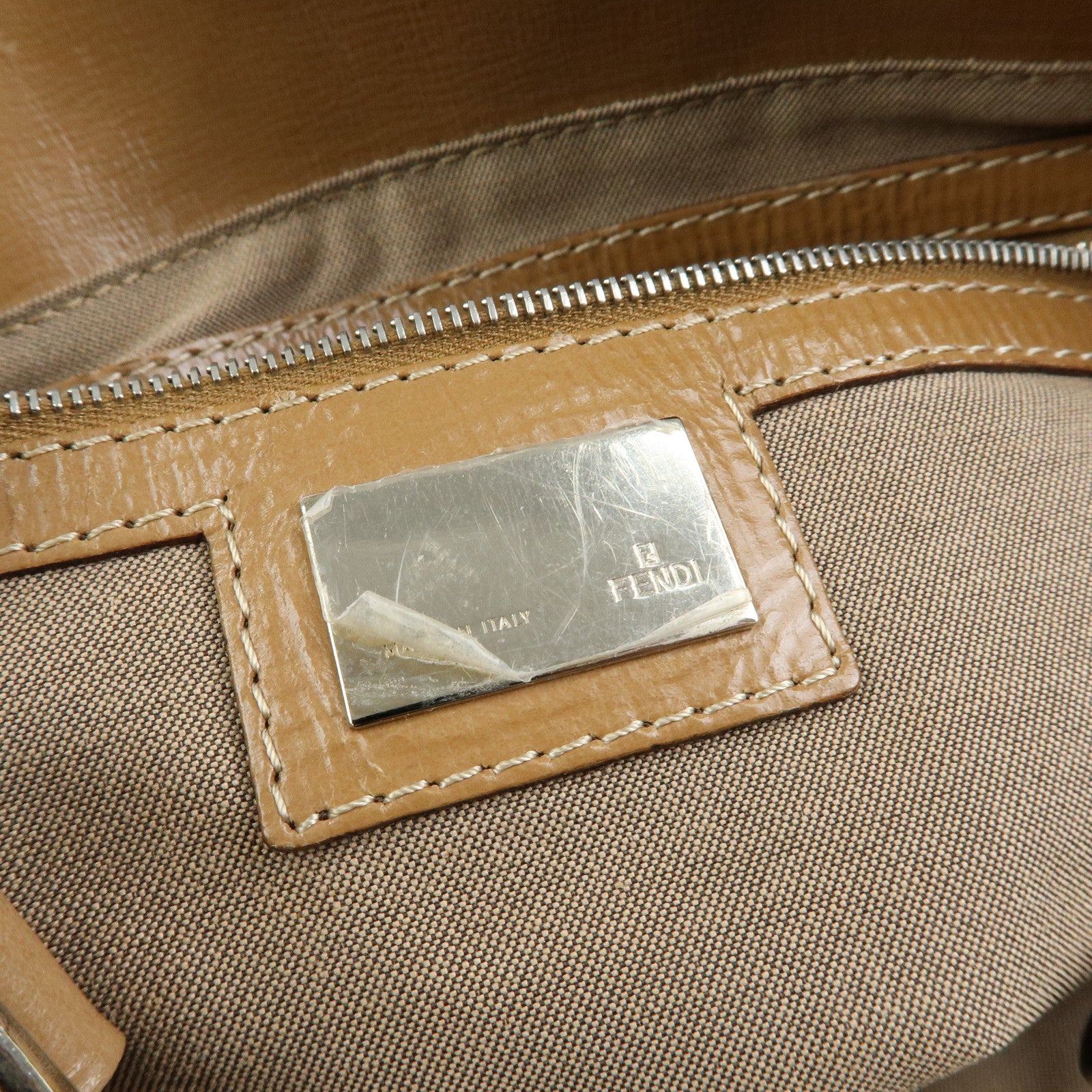 FENDI Ethnico Leather Tote Bag Shoulder Bag Camel 8BN162