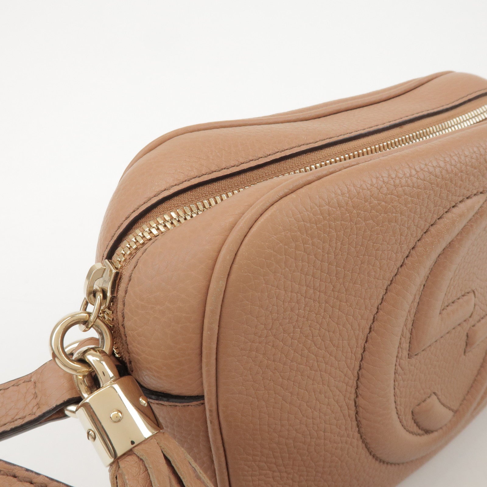 GUCCI SOHO Interlocking G Leather Shoulder Bag Beige 308364