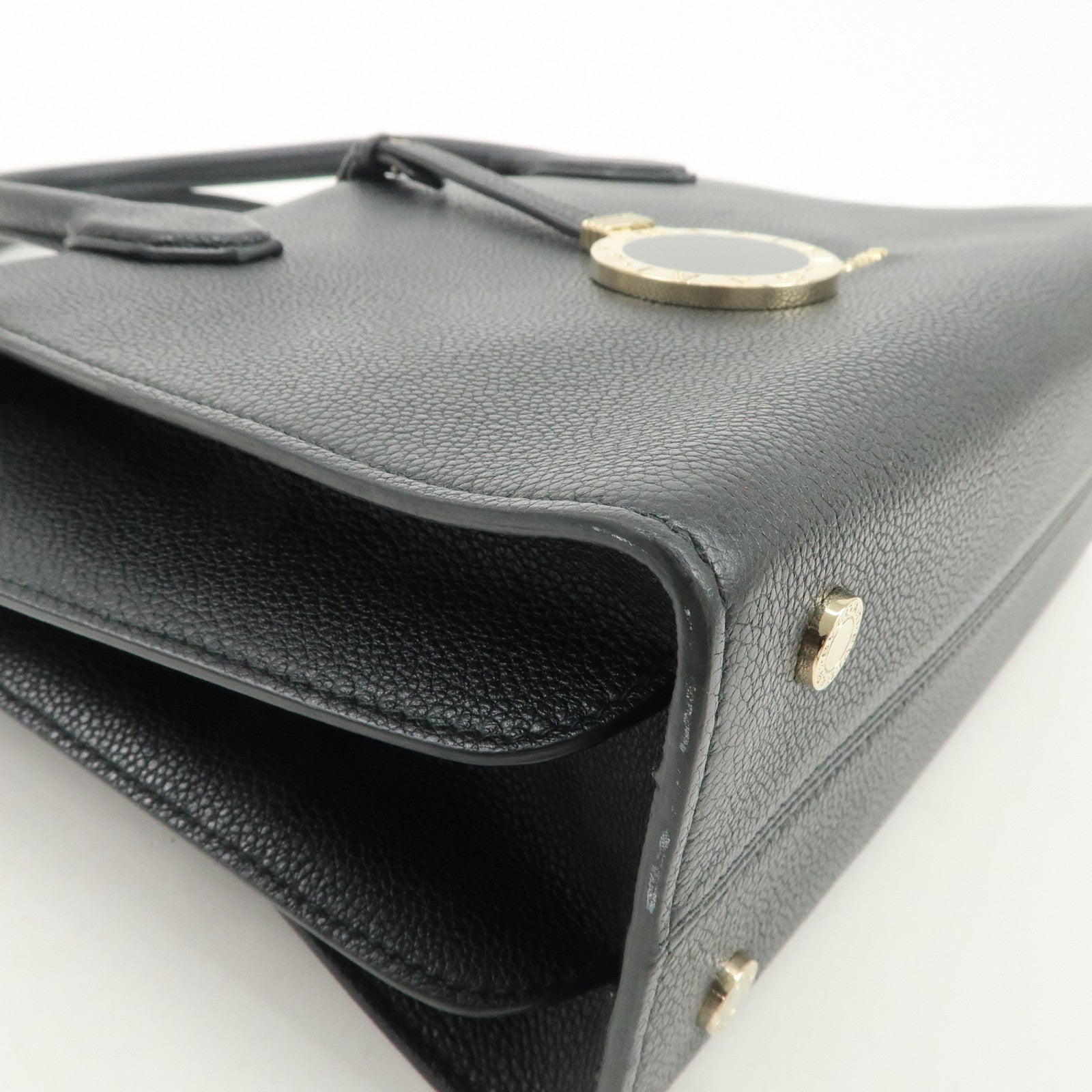 BVLGARI Alba Leather 2Way Hand Bag Shoulder Bag Charm Black