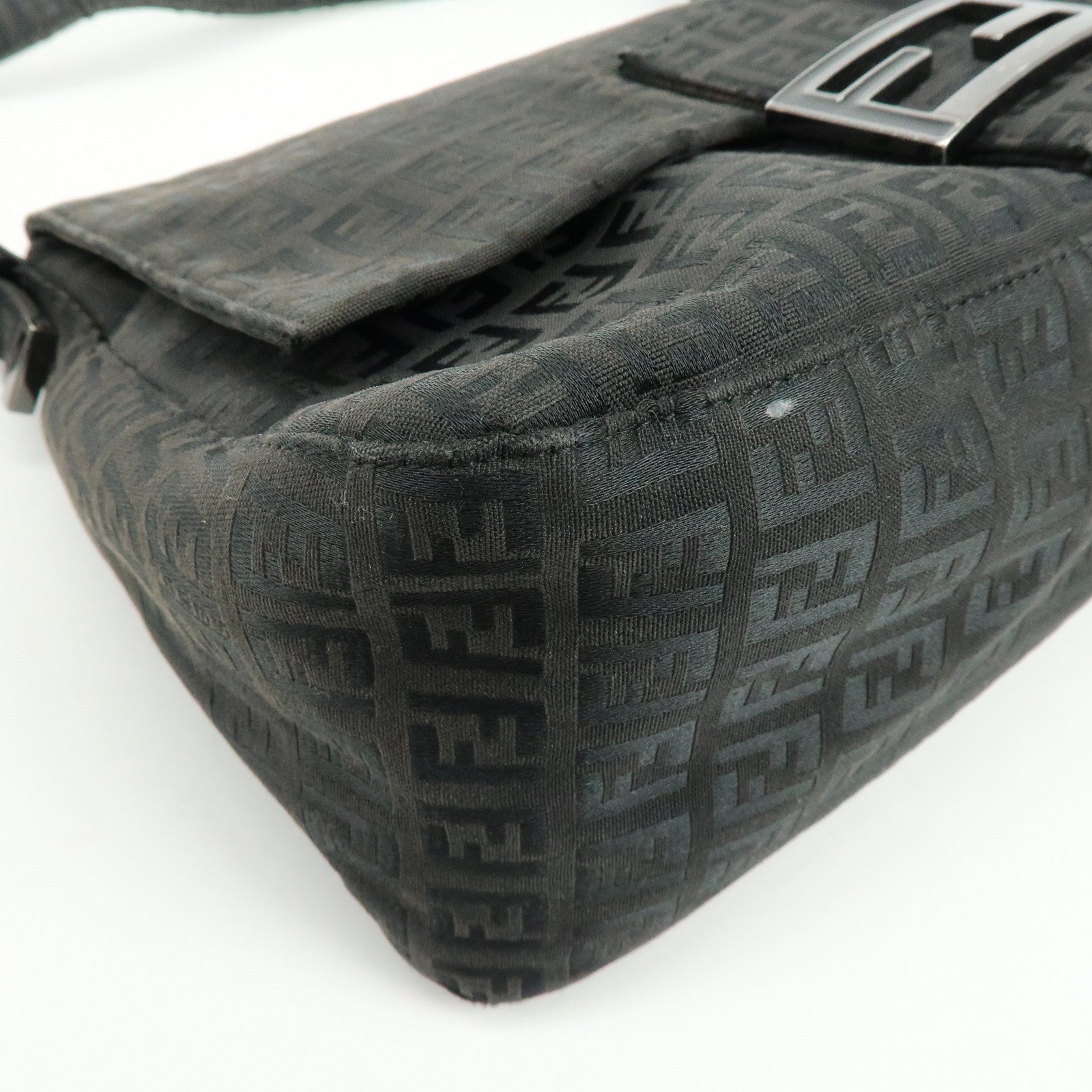 FENDI Zuccino Canvas Mamma Baguette Shoulder Bag Black 8BR001