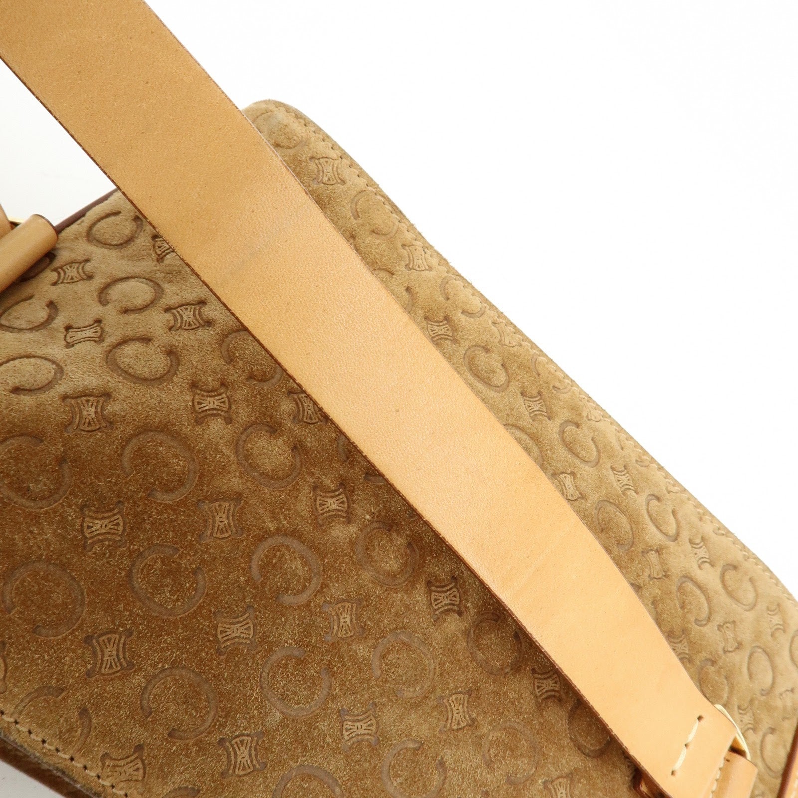 CELINE C Macadam Suede Leather Shoulder Bag Crossbody Bag Brown