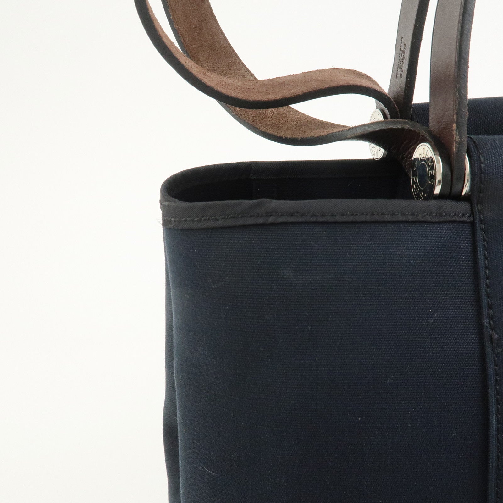 HERMES Cabas Elan PM Toile Officier Leather Tote Bag Hand Bag Black