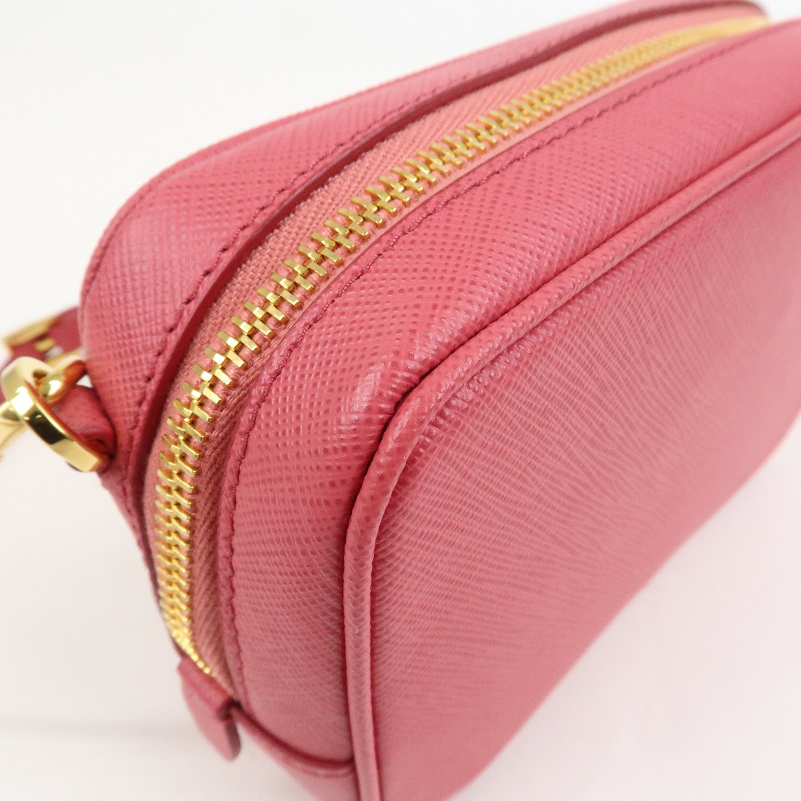 PRADA Saffiano Leather Ribbon Mini Camera Shoulder Bag Pink 1N1674