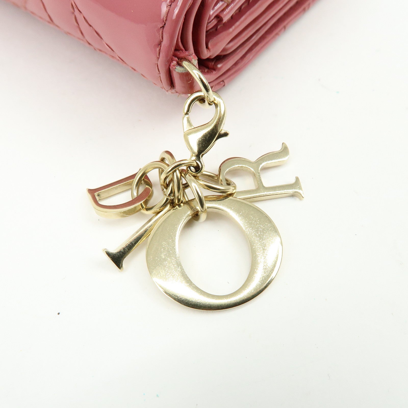 Christian Dior Canage Patent Leather Compact Wallet Pink