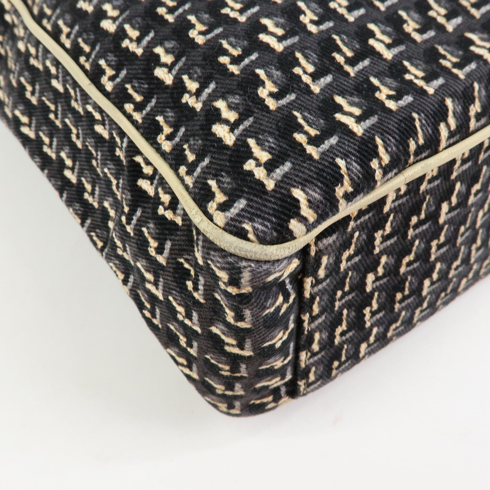 CHANEL Canvas Leather 2Way Bag Hand Bag Shoulder Bag Black Ivory