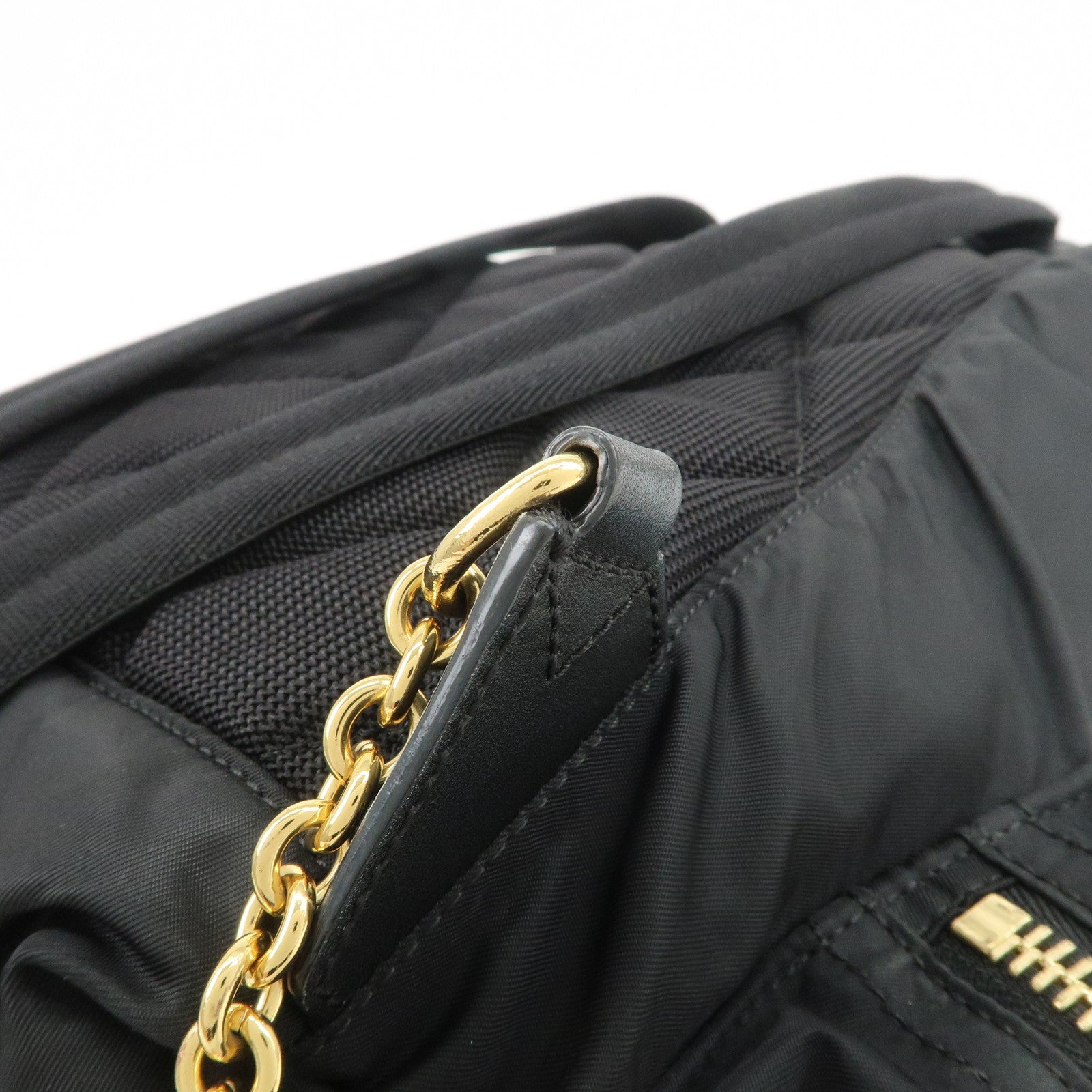 BURBERRY Nylon Leather Backpack Rucksuck Black Brown Gold