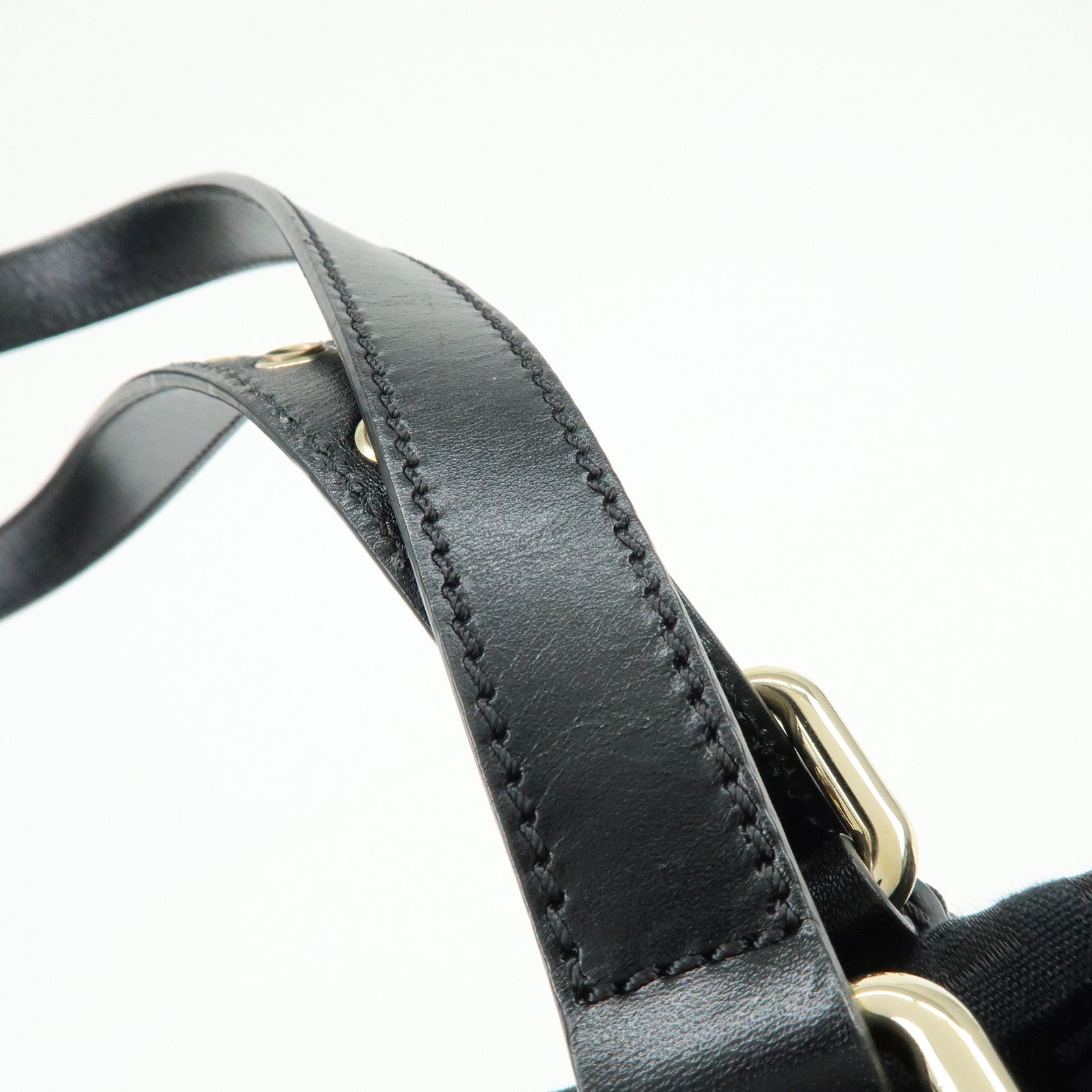 FENDI Zucchino Canvas Leather Tote Bag Shoulder Bag Black 8BH215