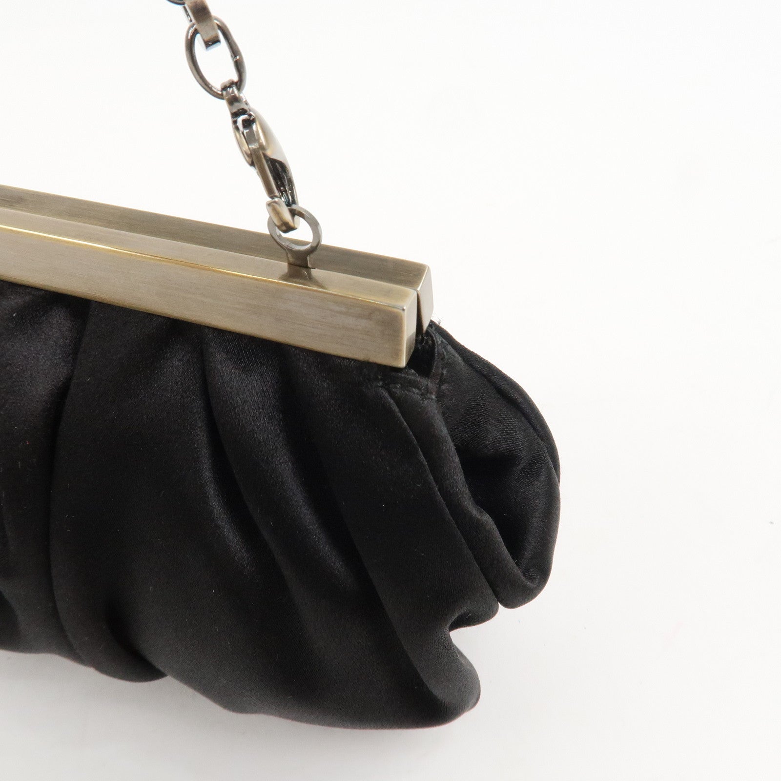 Ferragamo Gancini Satin Chain 2Way Bag Clutch Bag Black