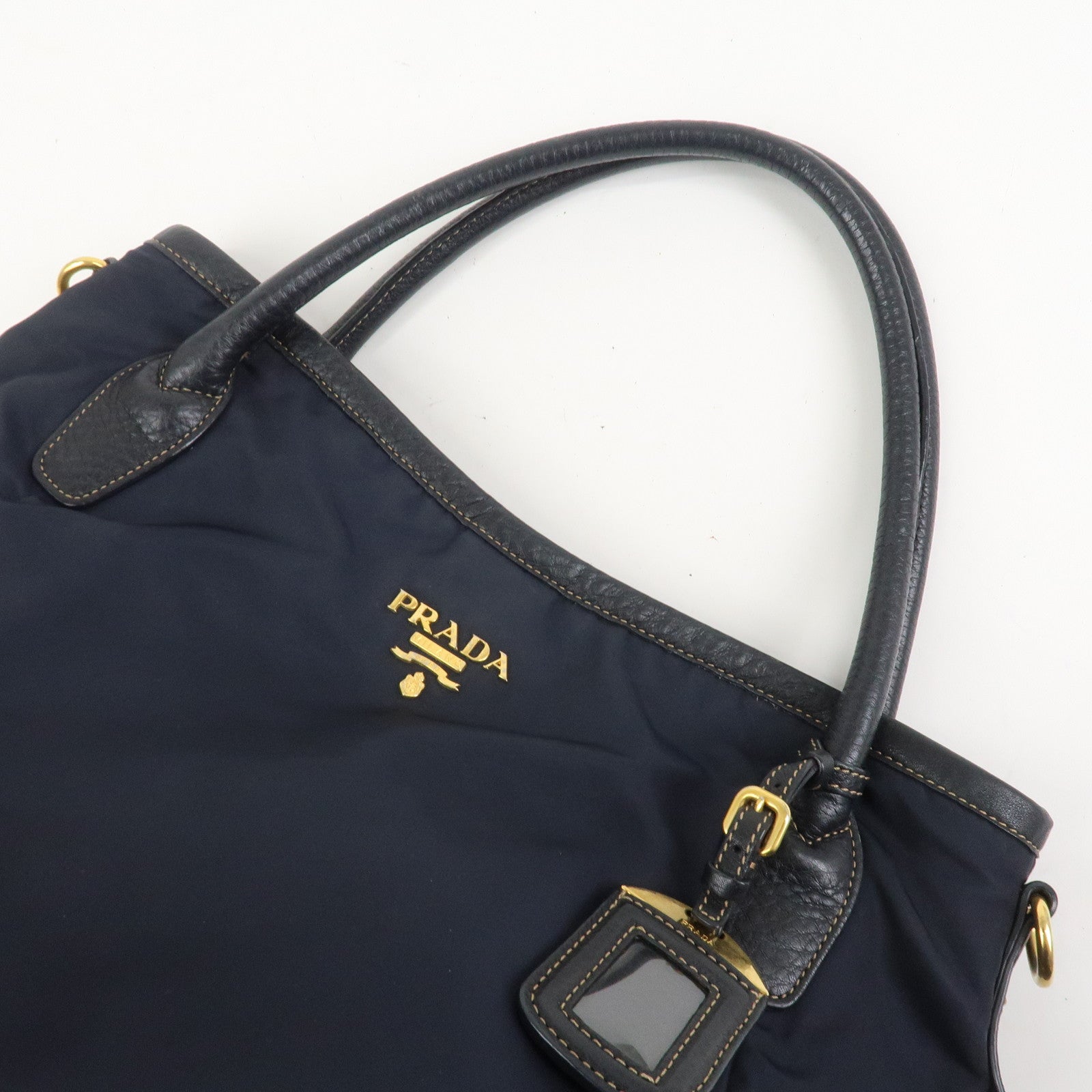PRADA Logo Nylon Leather 2Way Bag Shoulder Bag Hand Bag Navy BR4420