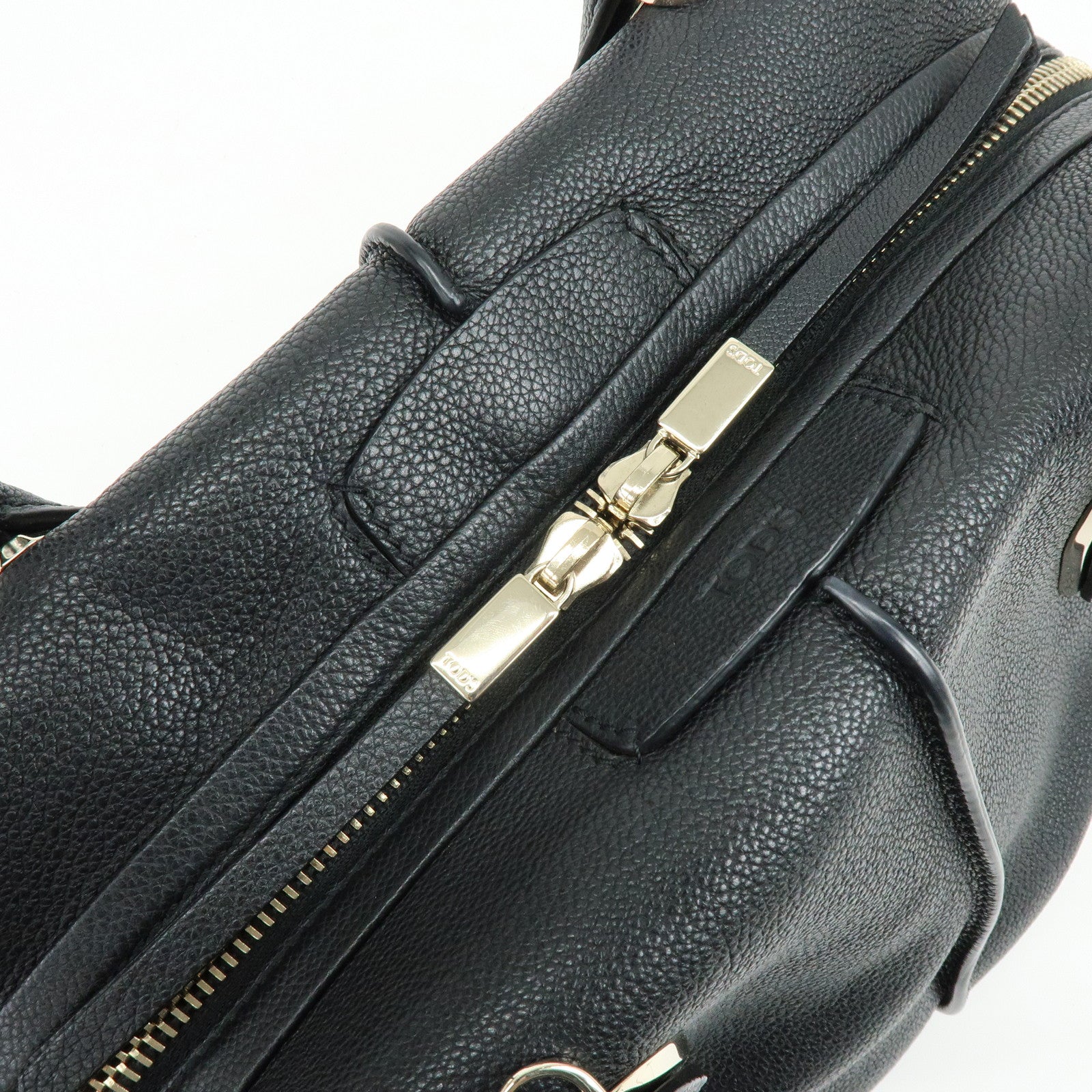 TOD'S Leather 2Way Bag Boston Bag Shoulder Bag Black