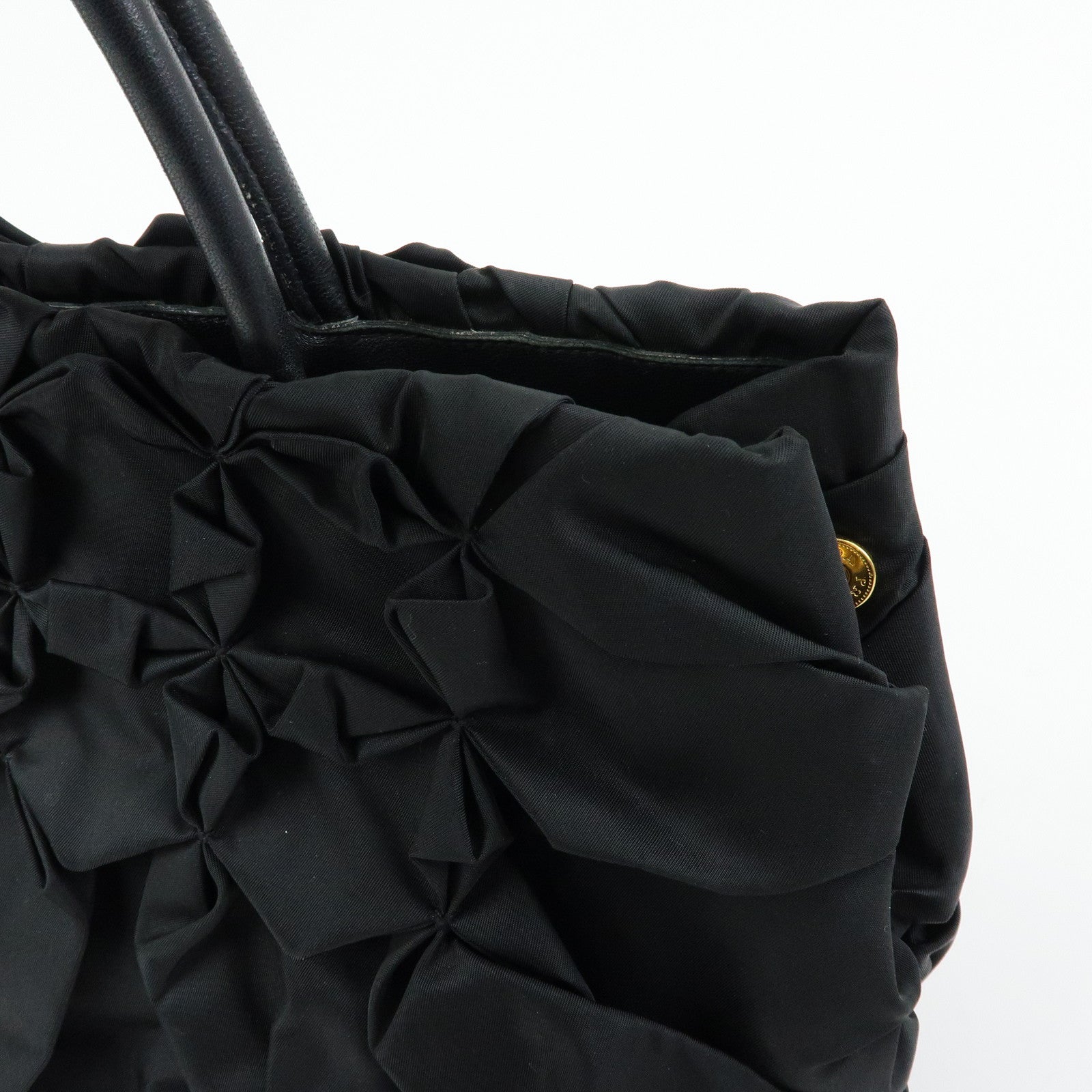 PRADA Triangle Logo Nylon Leather Hand Bag Tote Bag Black BN1701