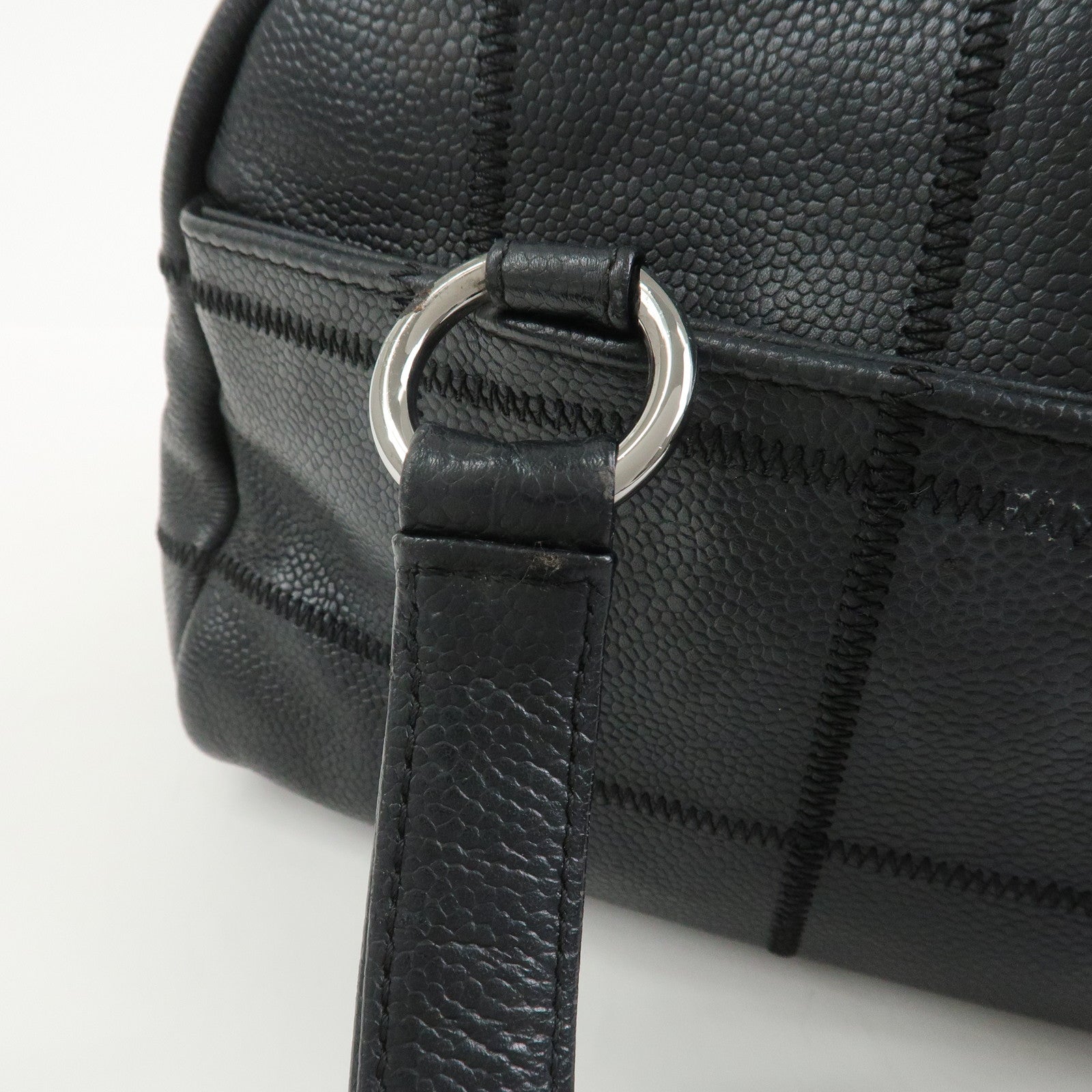 CHANEL Chocolate Bar Caviarskin Boston Bag Hand Bag Black A28023