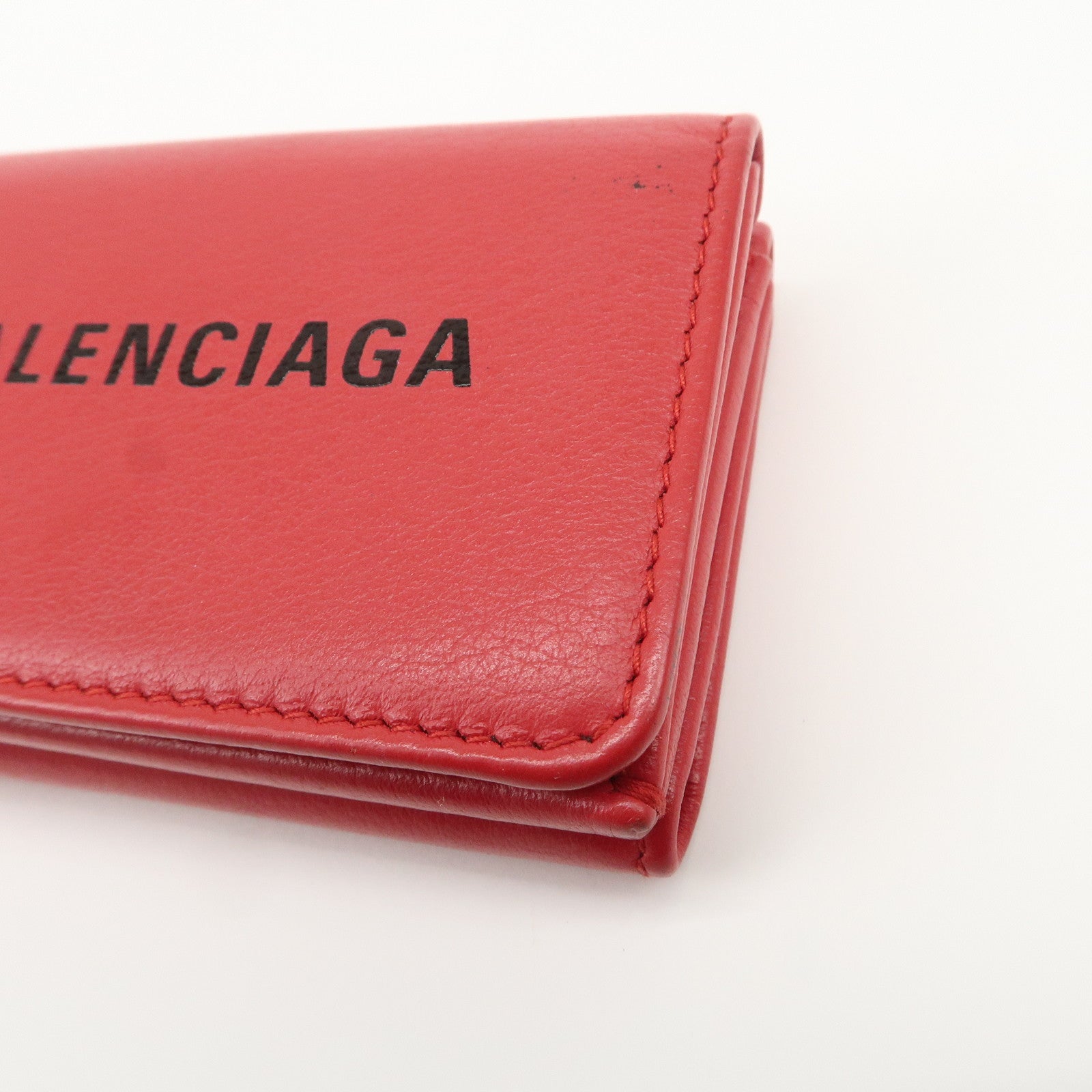 BALENCIAGA CASH Leather Mini Tri-fold Compact Wallet Red 593813