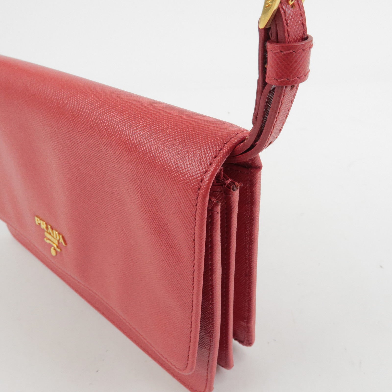 PRADA Saffiano Leather Shoulder Bag Crossbody Bag Red 1M1361