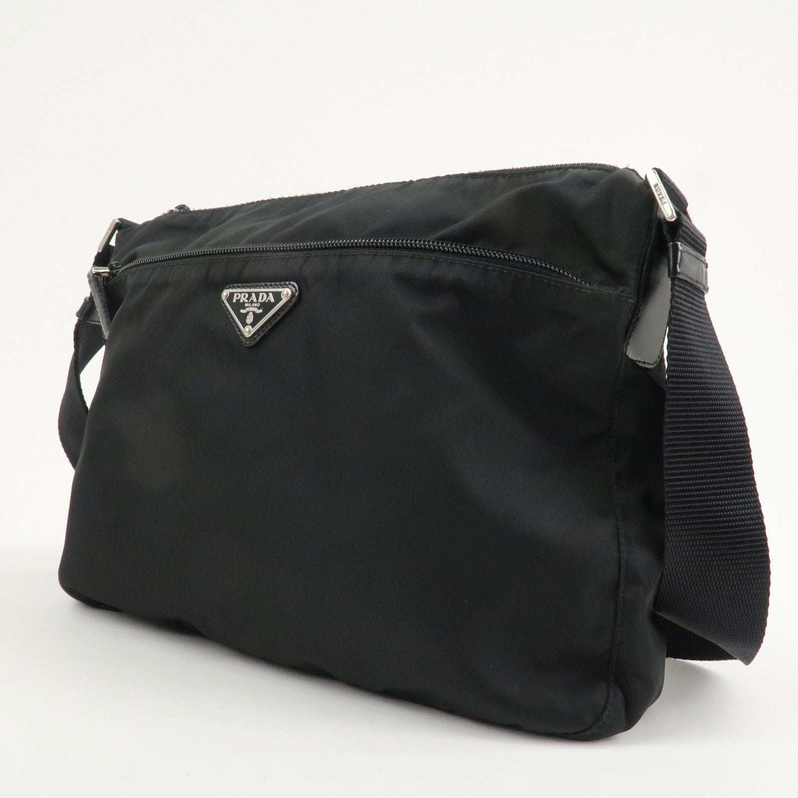 PRADA Triangle Logo Nylon Leather Shoulder bag Black