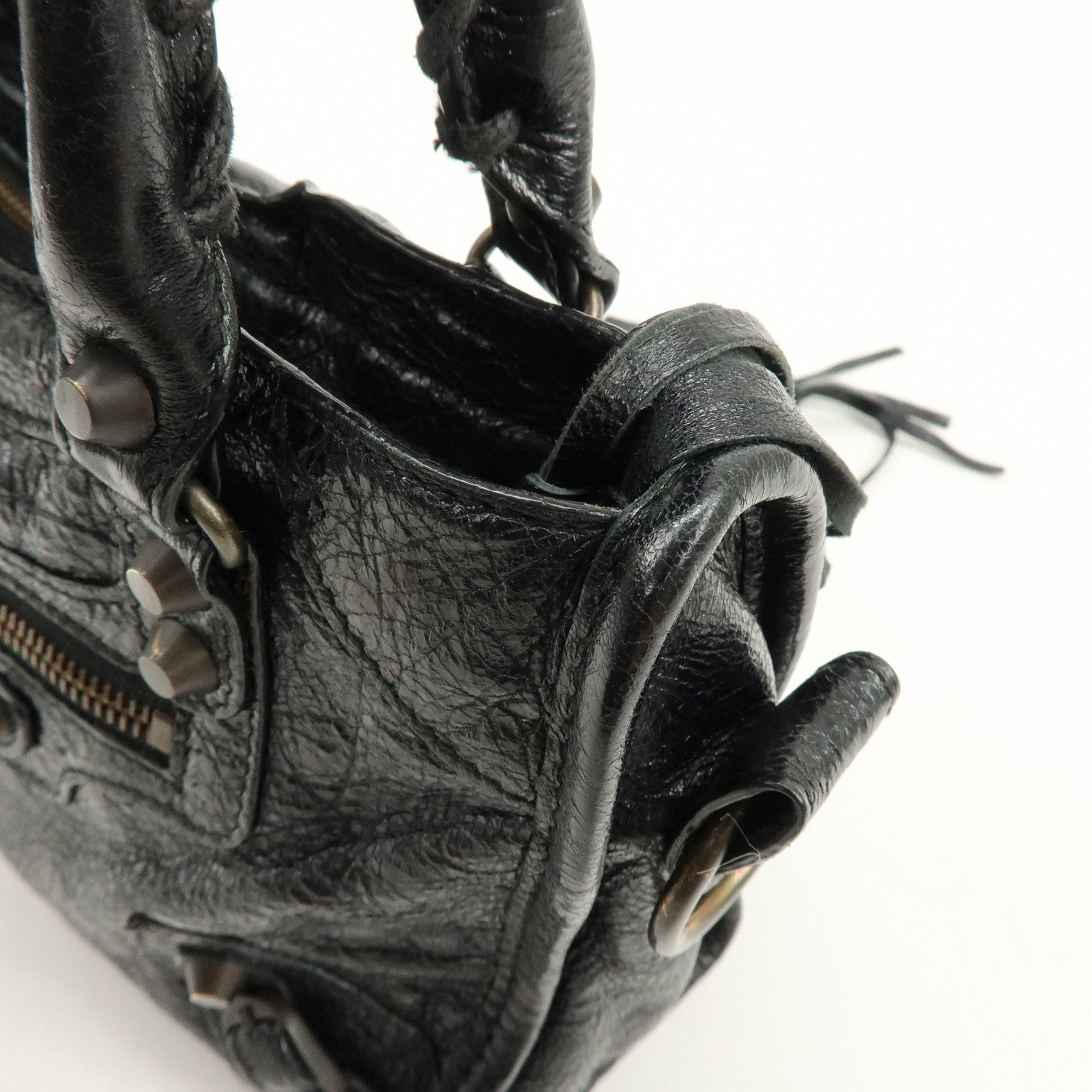 BALENCIAGA Classic Mini City Leather 2Way Hand Bag Black 300295