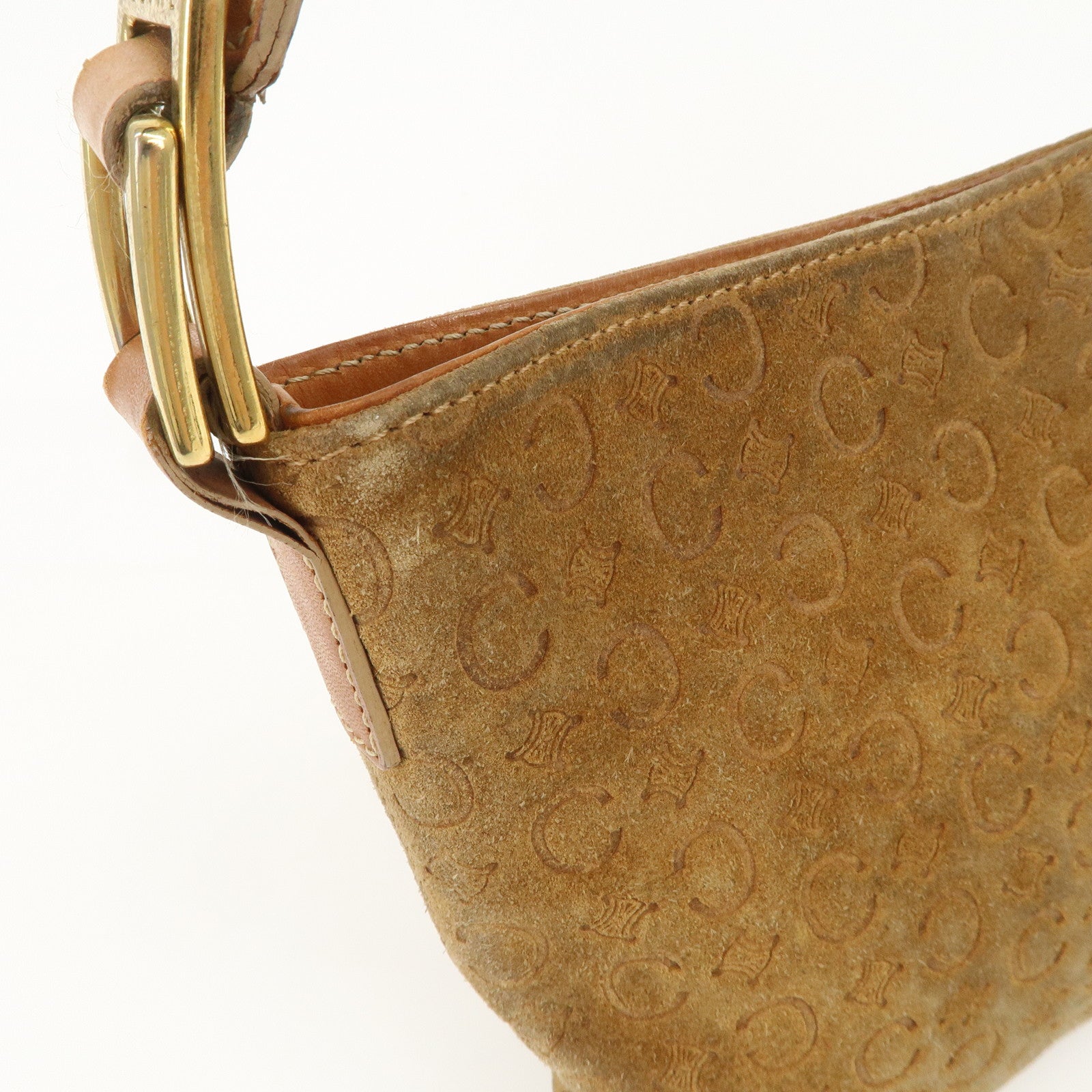 CELINE C Macadam Leather Suede Shoulder Bag Hand Bag Beige