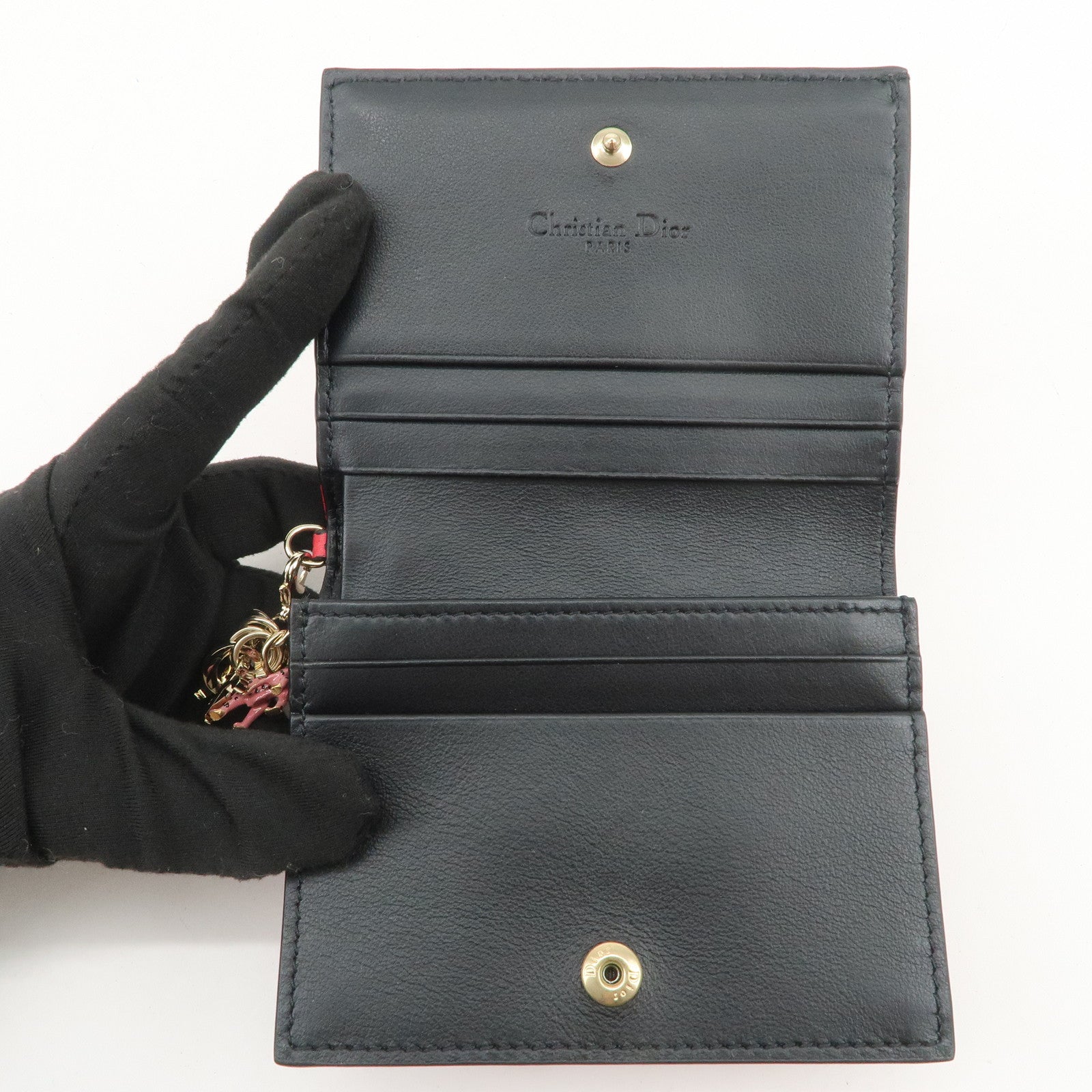 Christian Dior Leopard Embossed Leather Bi-fold Compact Wallet Pink