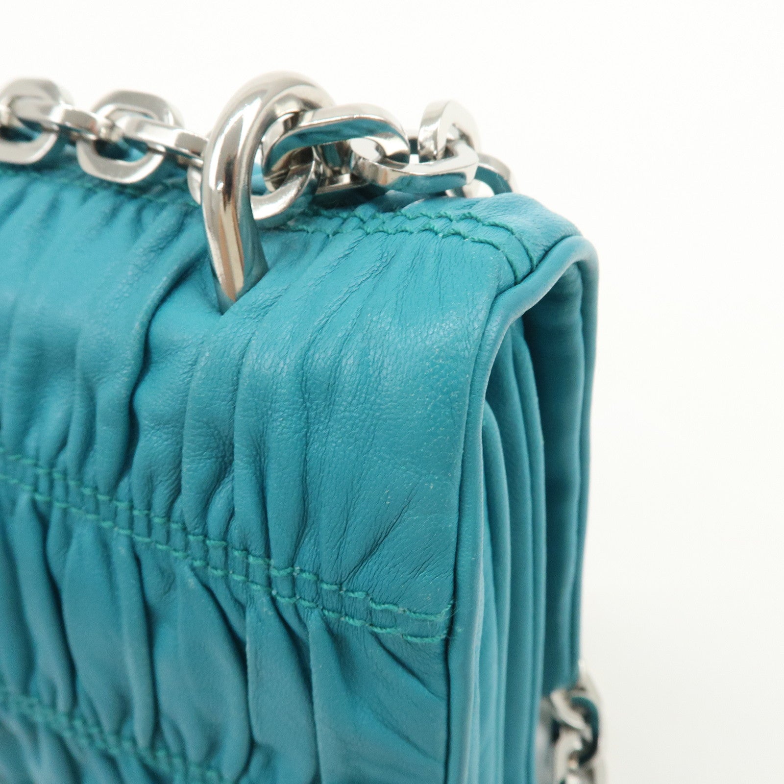 PRADA Nappa Gaufre Leather Chain Shoulder Bag Hand Bag Blue