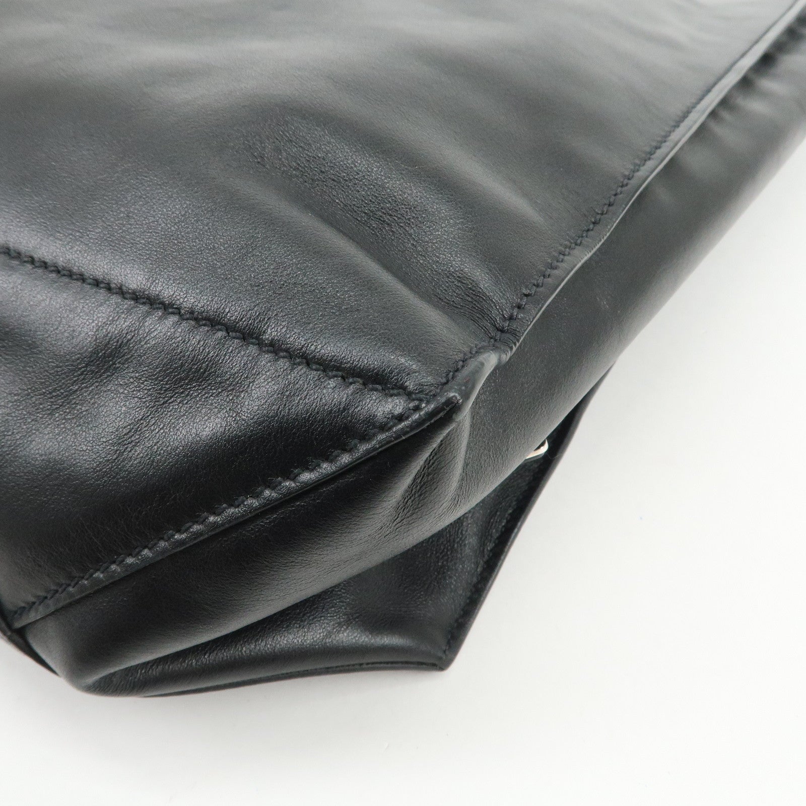 PRADA Triangle Logo Leather Tote Bag Hand Bag Black 1BG002