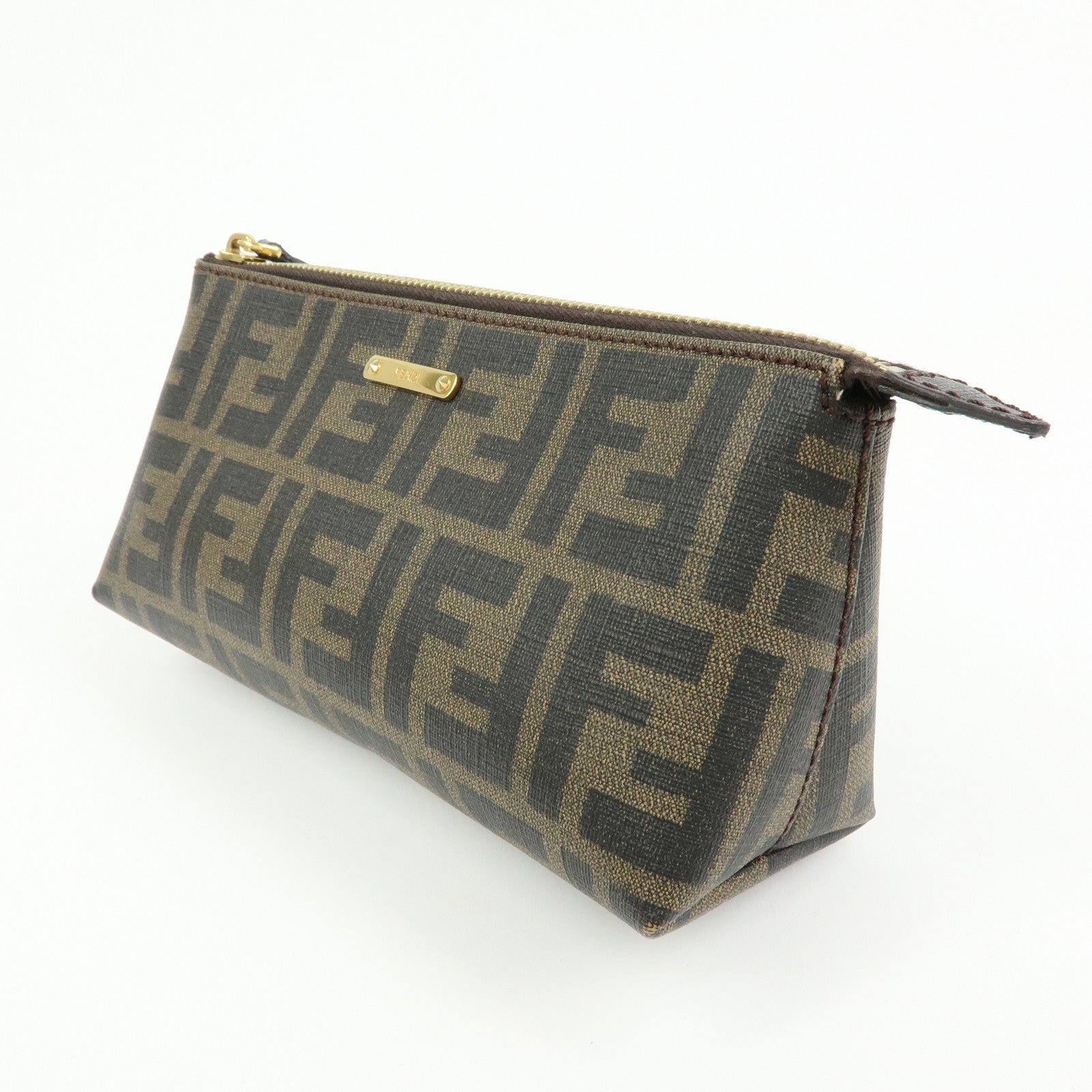 FENDI Zucca PVC Leather Cosmetic Pouch Brown Black 7N0074